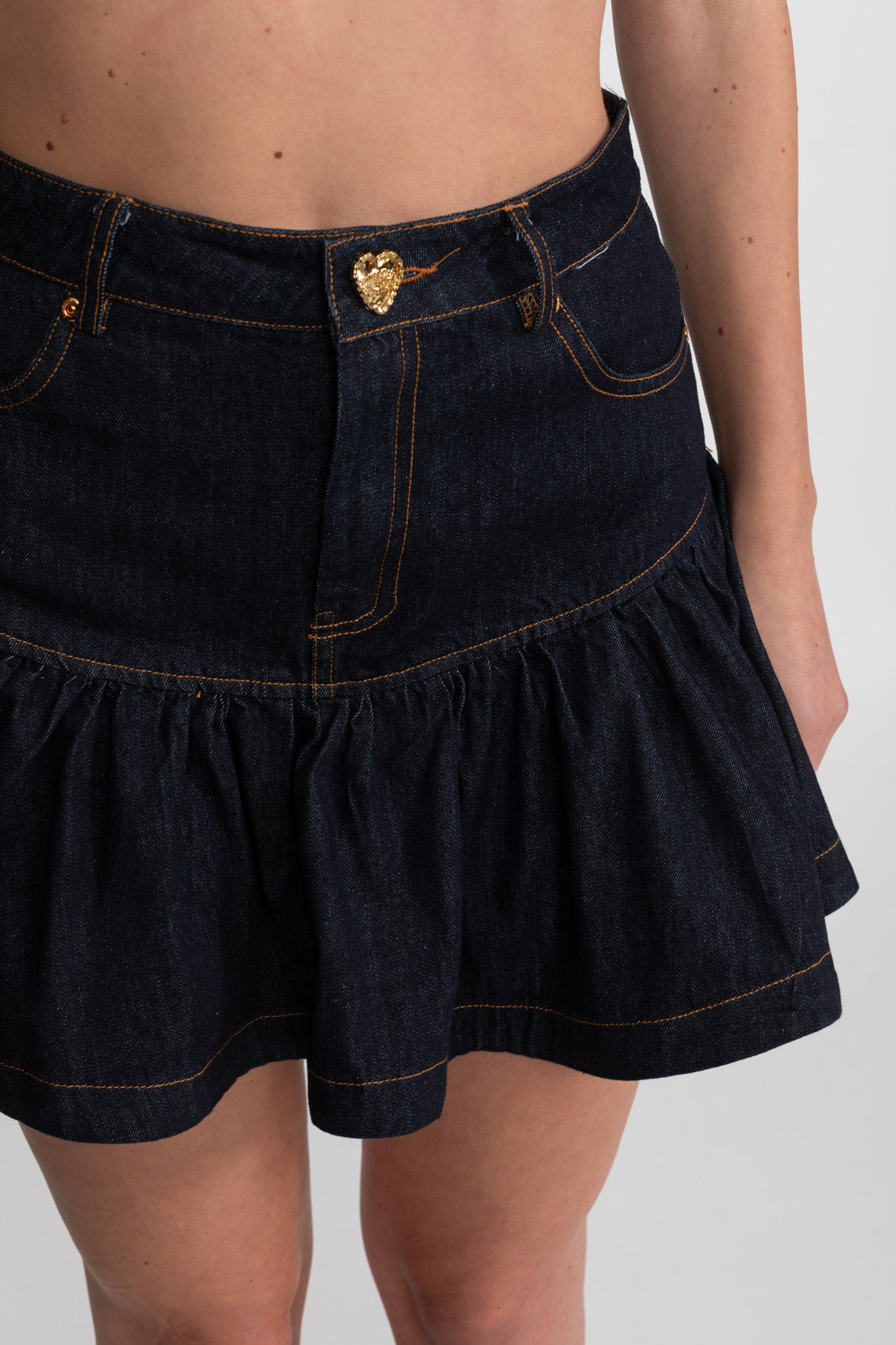 Denim-Bustier-Co-ord-Set mit kontrastierenden Nähten – Indigo