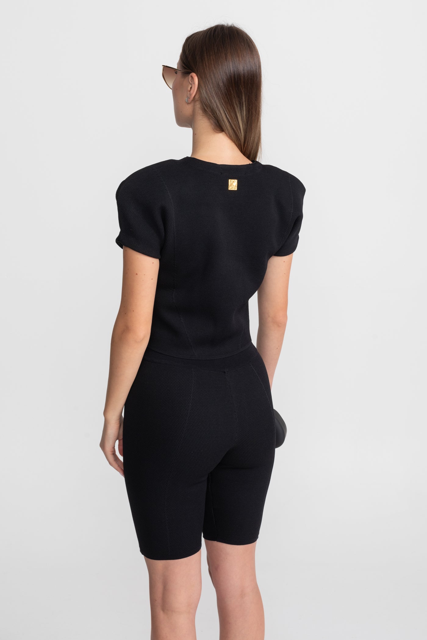 Gestricktes Co-ord-Set mit strukturierten Schultern – Schwarz