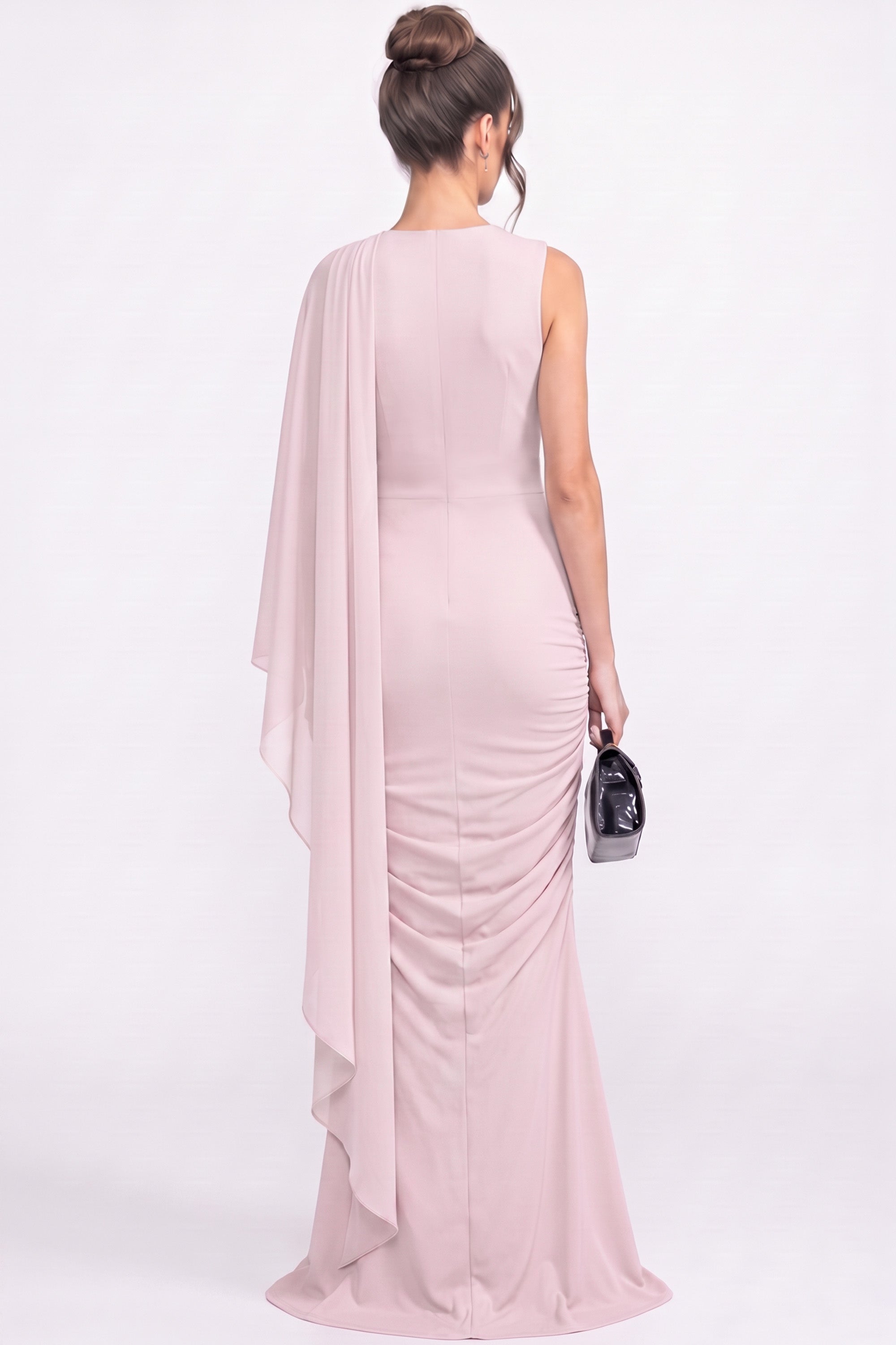 One-Shoulder drapiertes Maxi-Kleid mit transparentem Schal-Detail - Pink