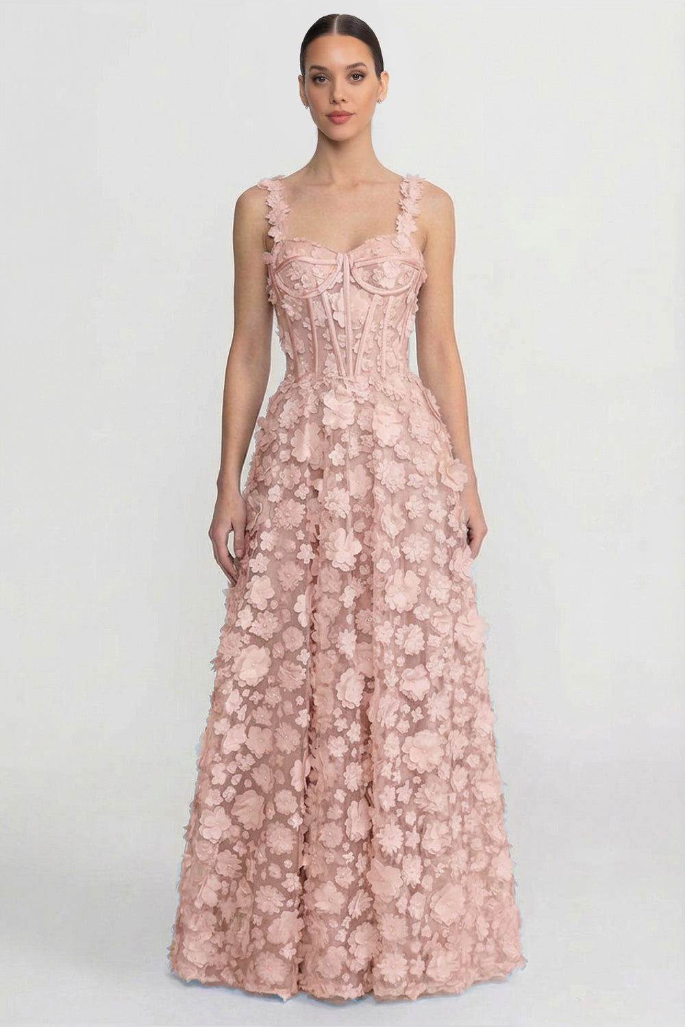 Maxikleid mit floraler Applikation und Korsagen-Oberteil - Pink