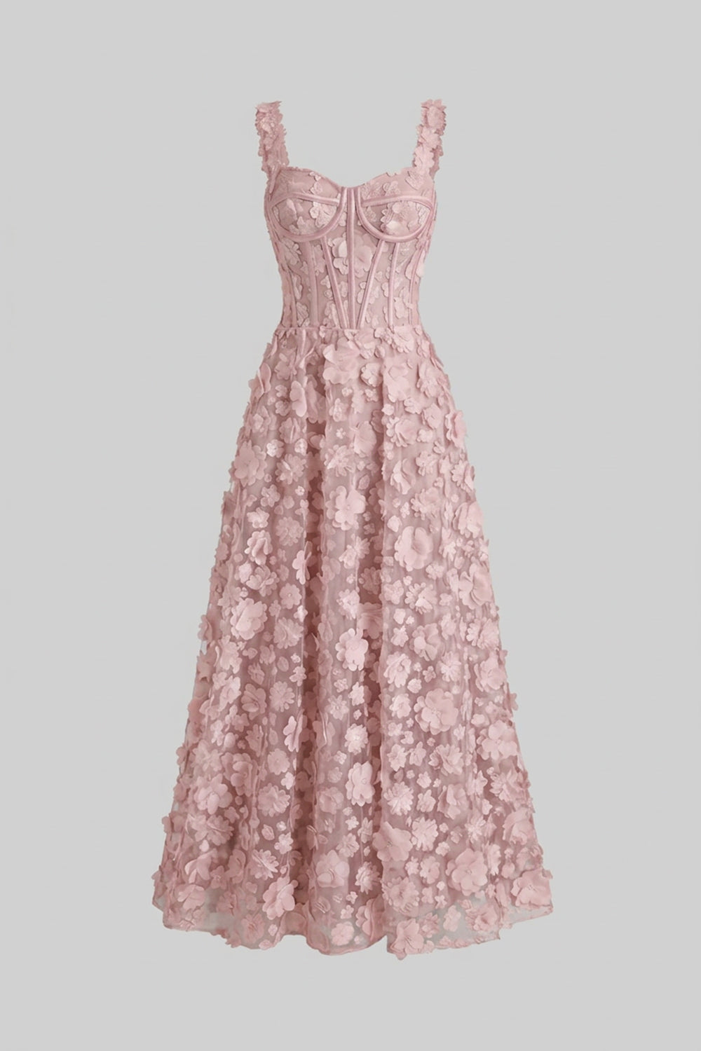 Maxikleid mit floraler Applikation und Korsagen-Oberteil - Pink