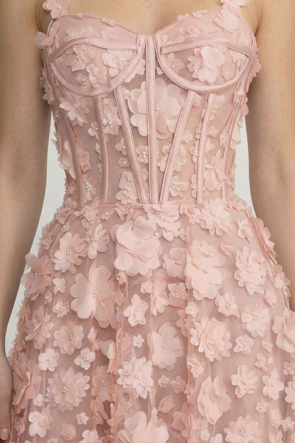 Maxikleid mit floraler Applikation und Korsagen-Oberteil - Pink