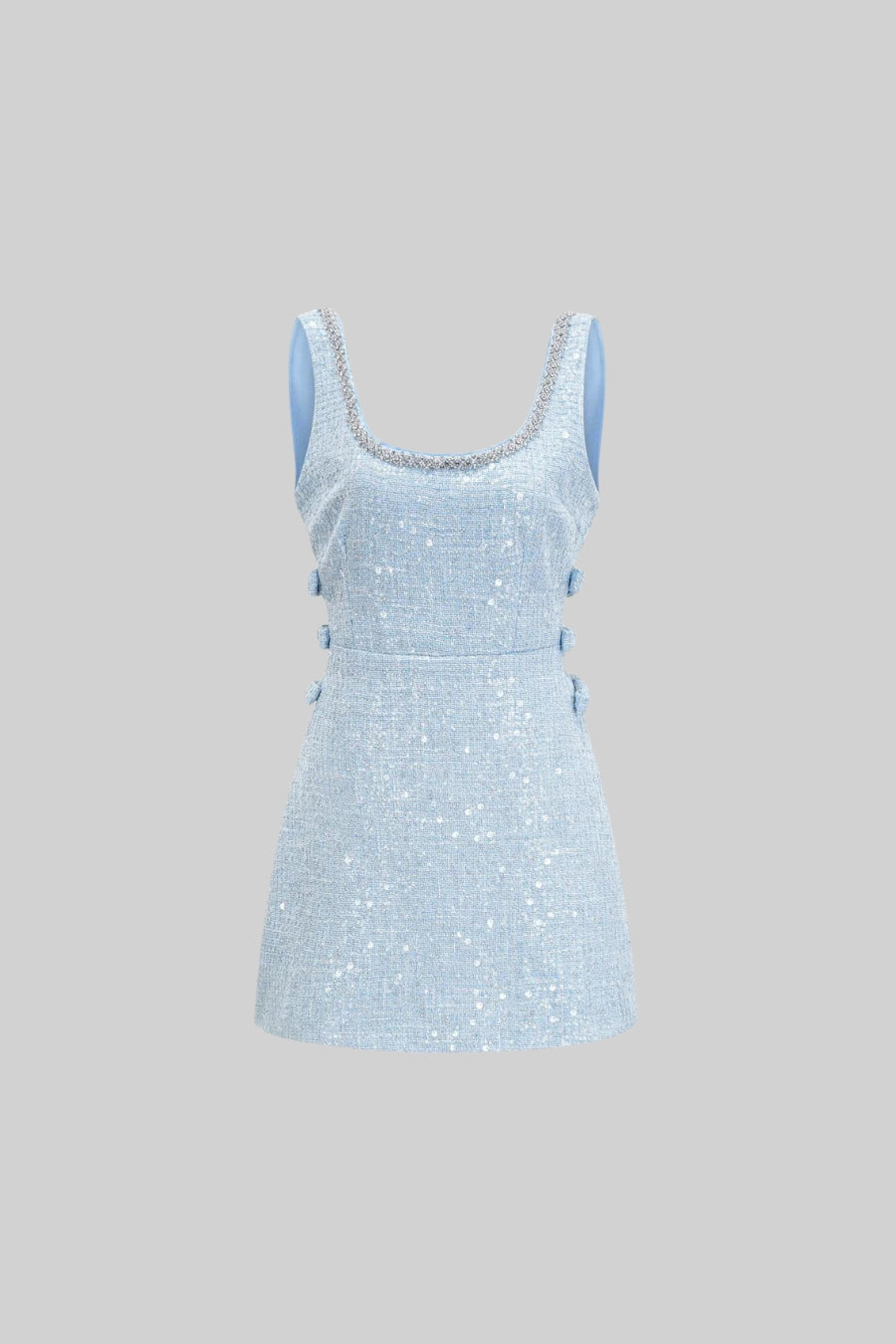 Ärmelloses Mini-Kleid mit Schleifen und Schmuck - Hellblau