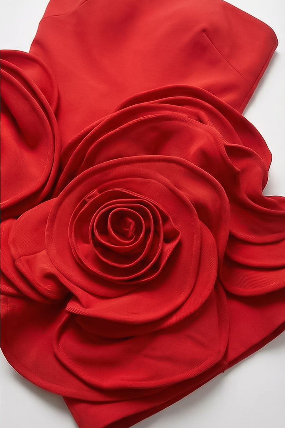 Schulterfreies skulpturales Mini-Kleid mit 3D-Blütenapplikationen – Rot