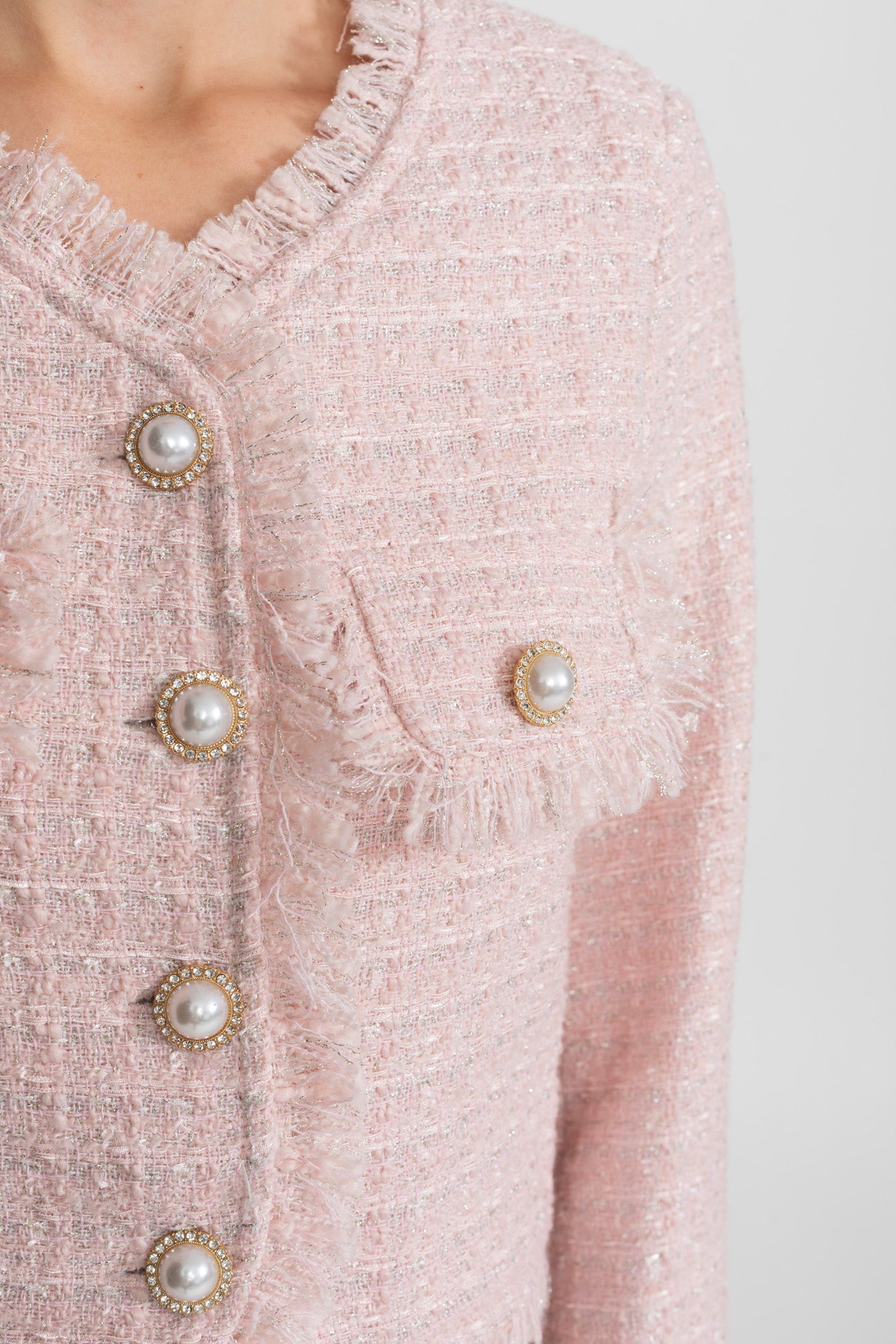 Tweed-Co-ord-Set mit Perlenknopf-Details – Blush Pink