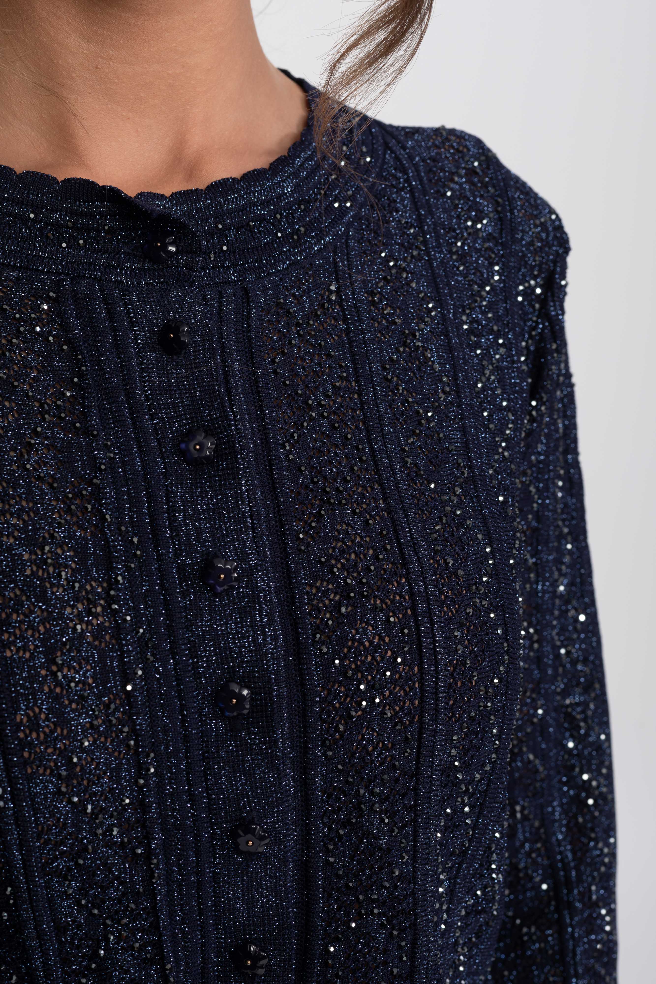 Langärmliges Co-Ord-Set aus Spitze mit Rautenmuster und Maxirock - Navy