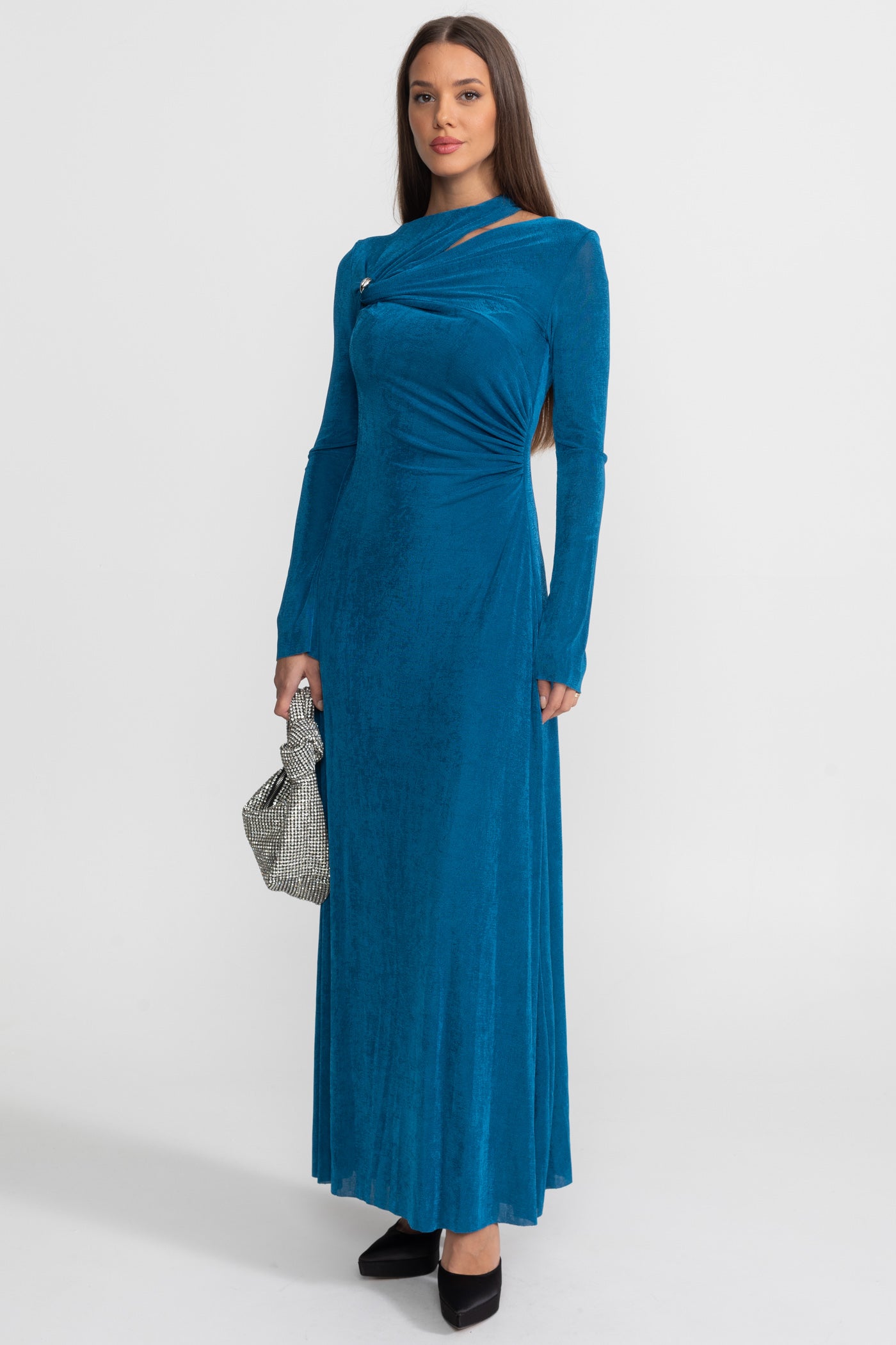 Drapiertes Maxikleid mit Cut-Out und elegantem Detail - Teal