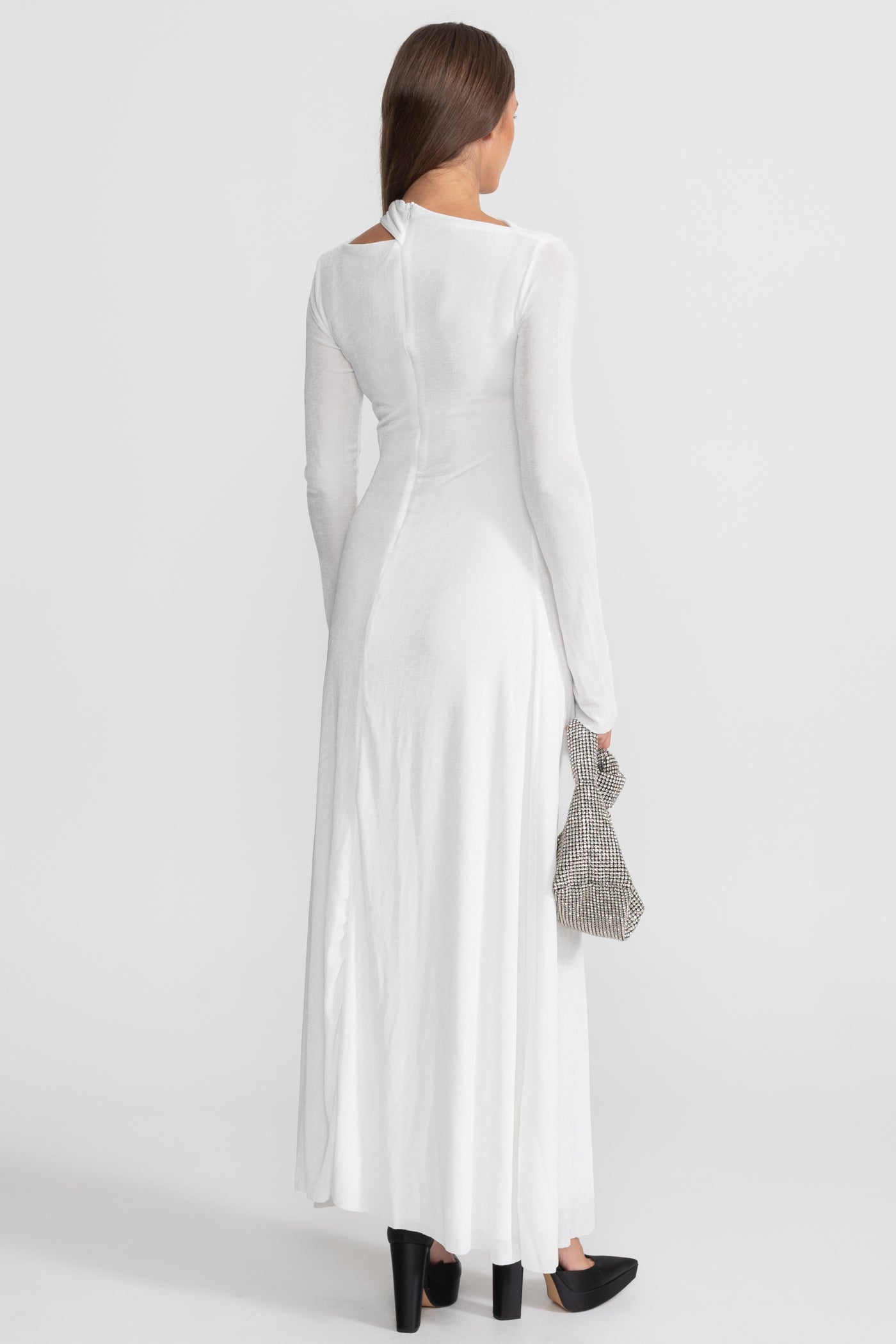 Drapiertes Maxikleid mit Cut-Out und elegantem Detail – Weiß