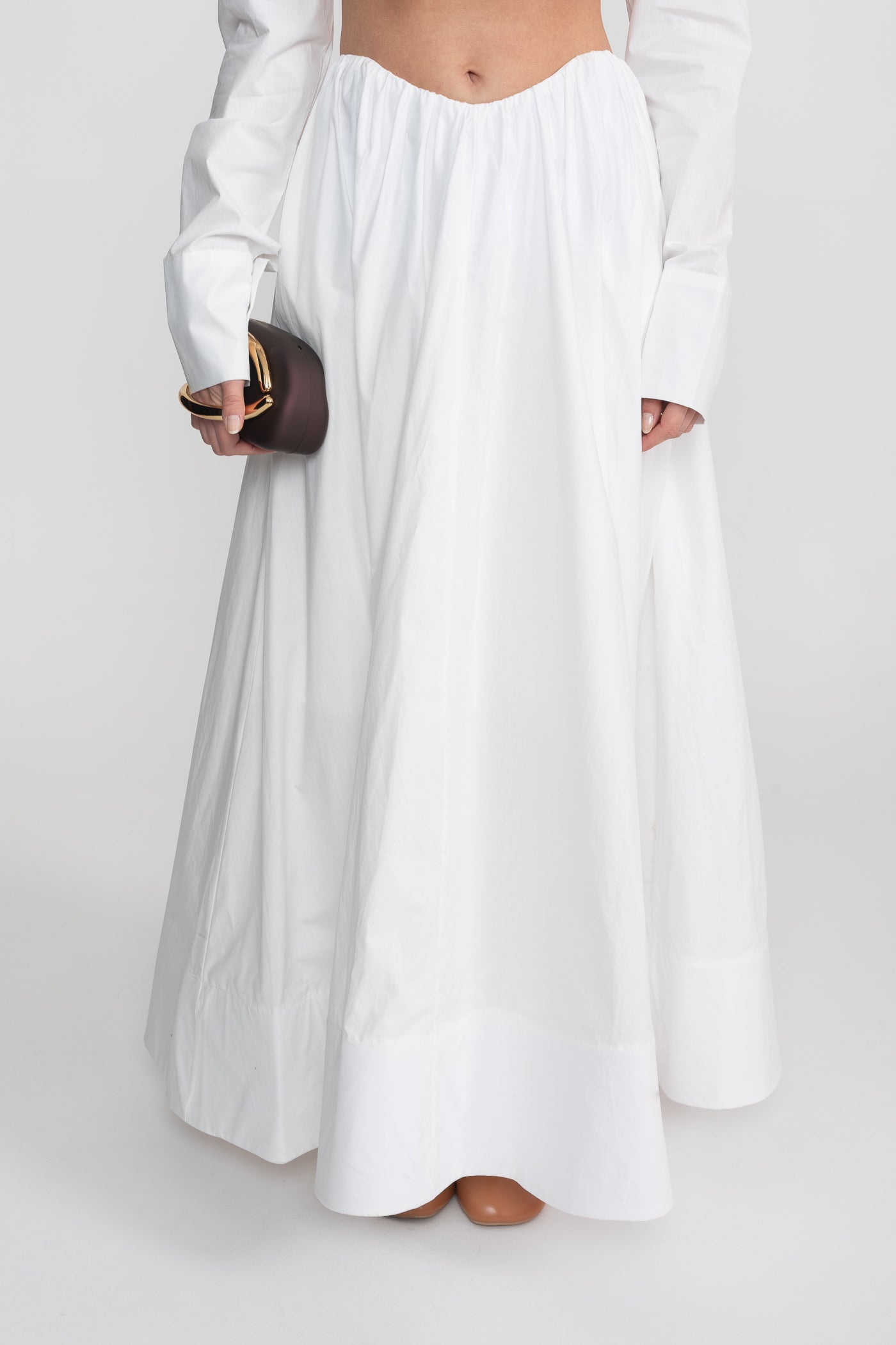 Langärmeliges Co-Ord-Set mit kurzem Unterbrust-Top – Weiß