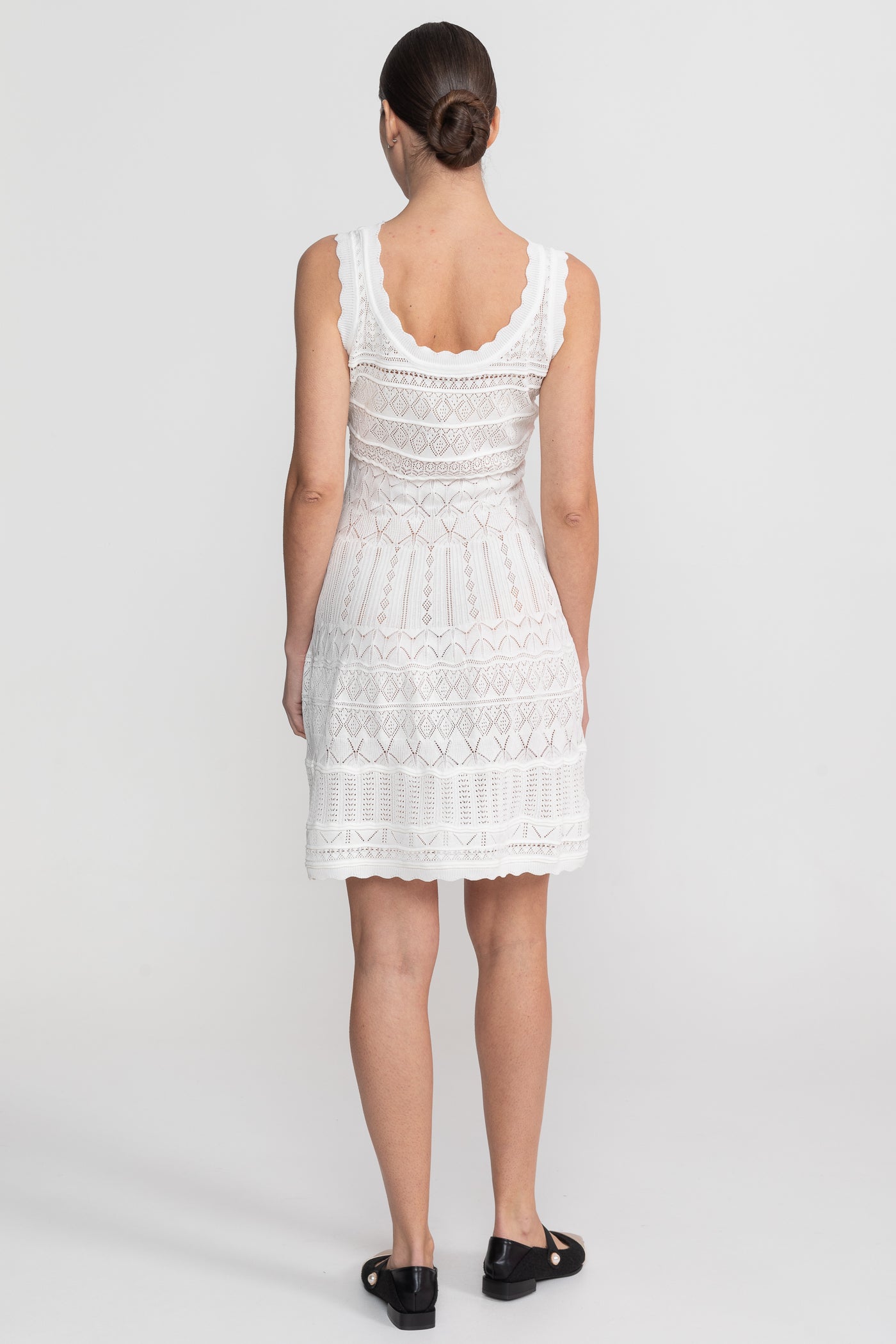 Sleeveless Mini Dress With Scalloped Lace Trim - White