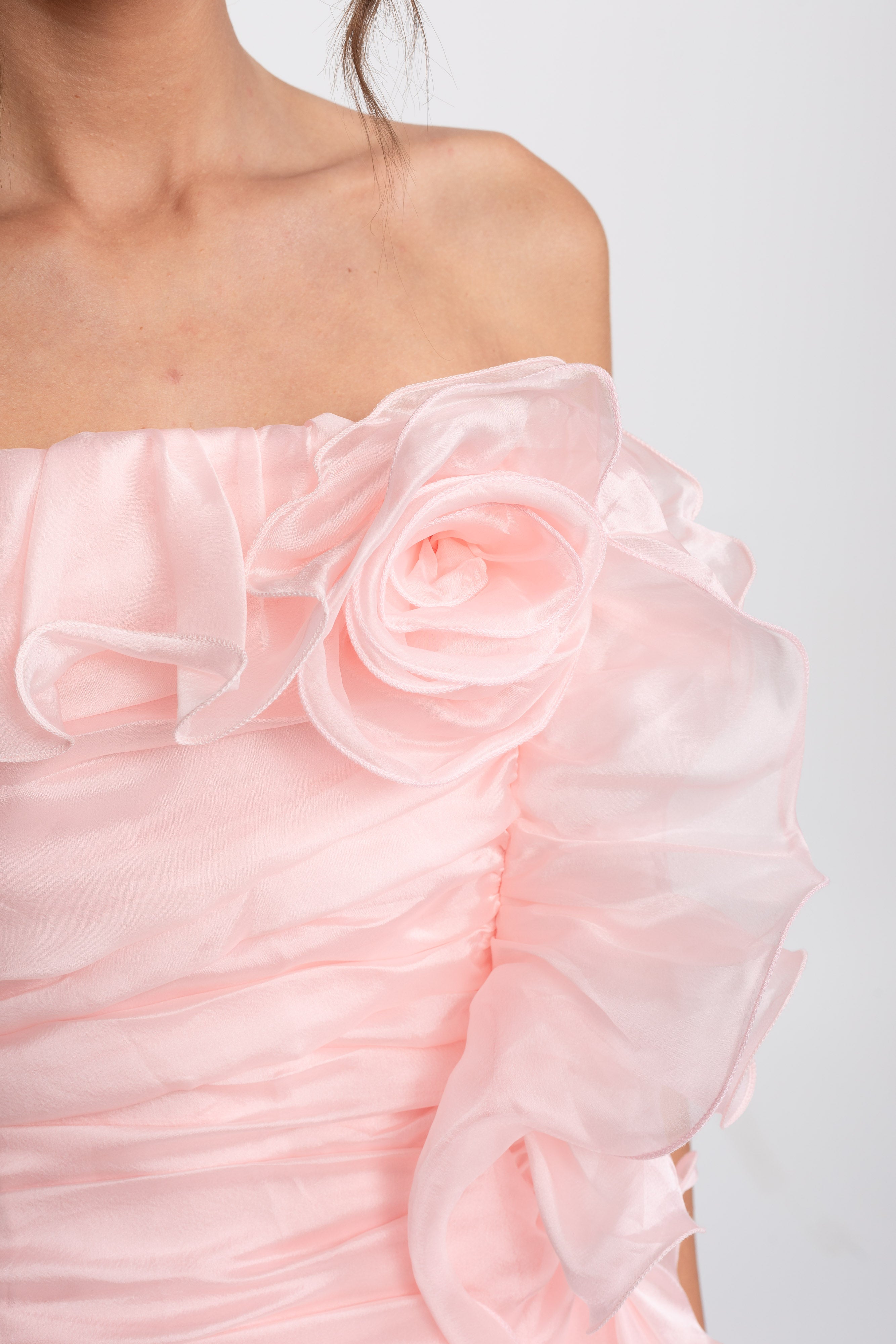 Strapless Rosette Petal Dress With 3D Floral Embellishments - Pink