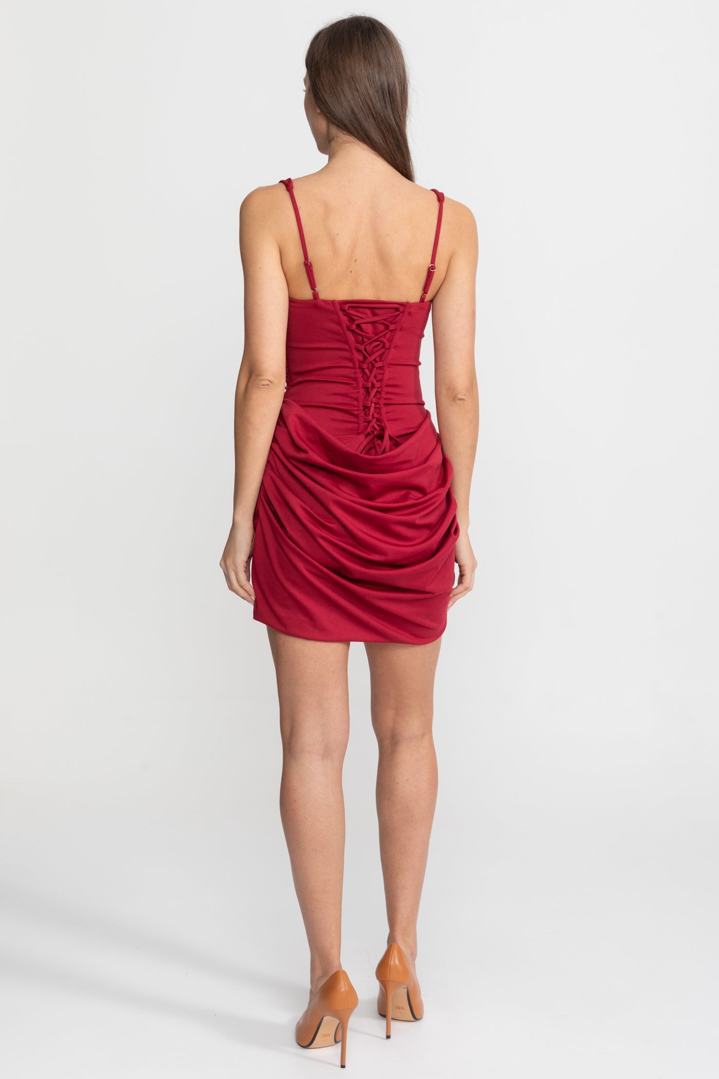 Korsett-Minikleid mit gerafftem Rockdetail – Rot
