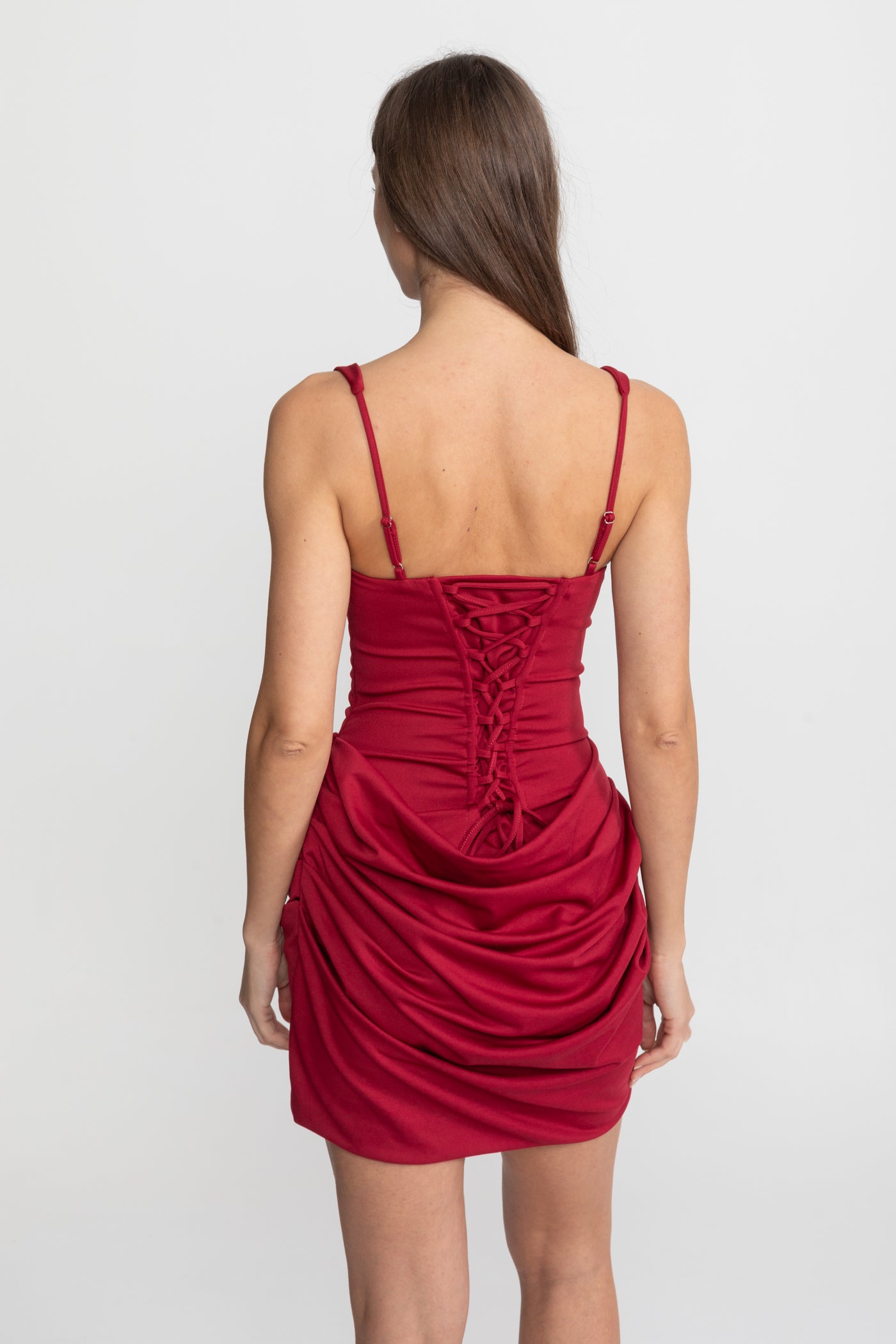 Korsett-Minikleid mit gerafftem Rockdetail – Rot