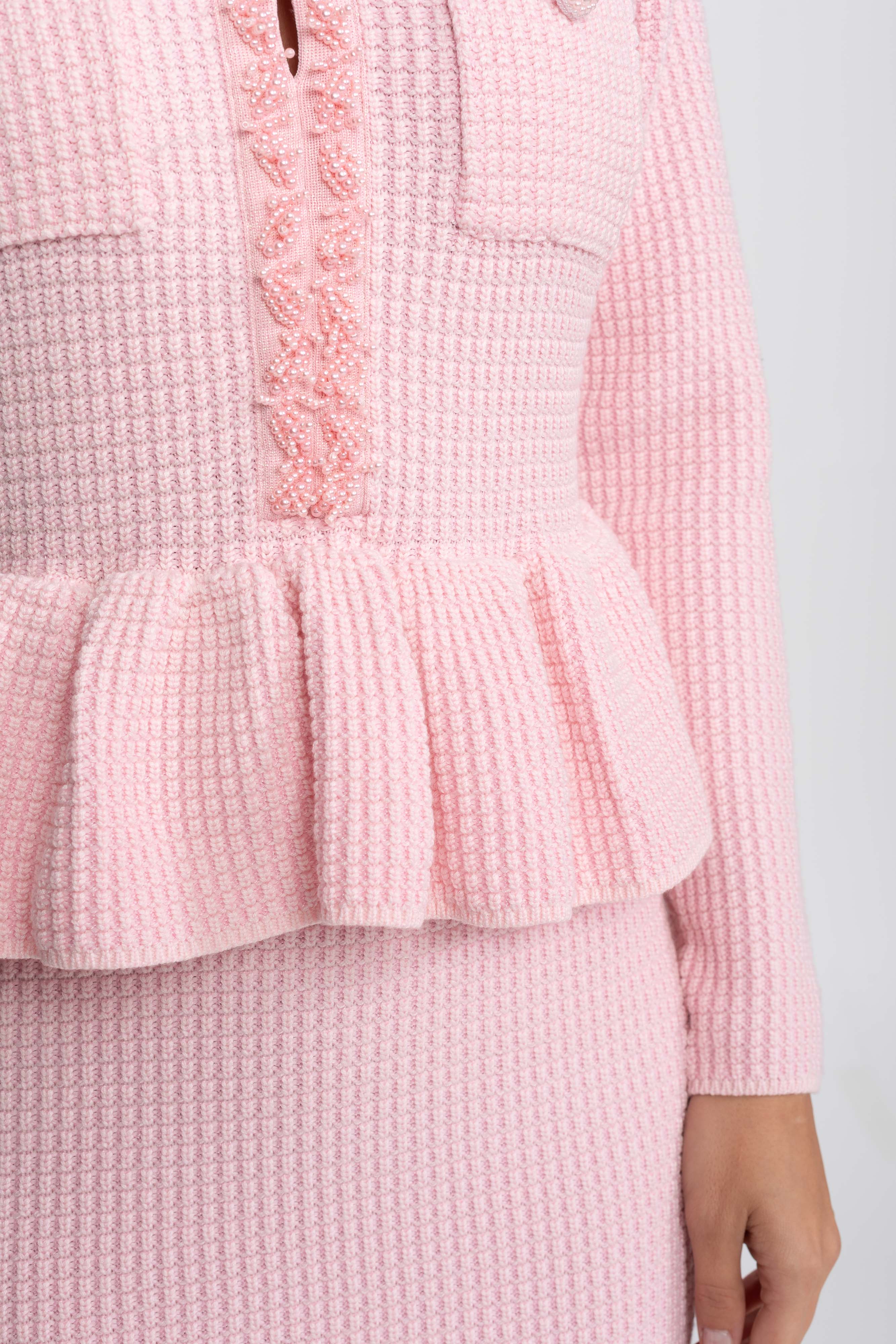 Strick-Peplum-Kleid mit Fransenbesatz und aufgesetzten Brusttaschen vorne - Pink