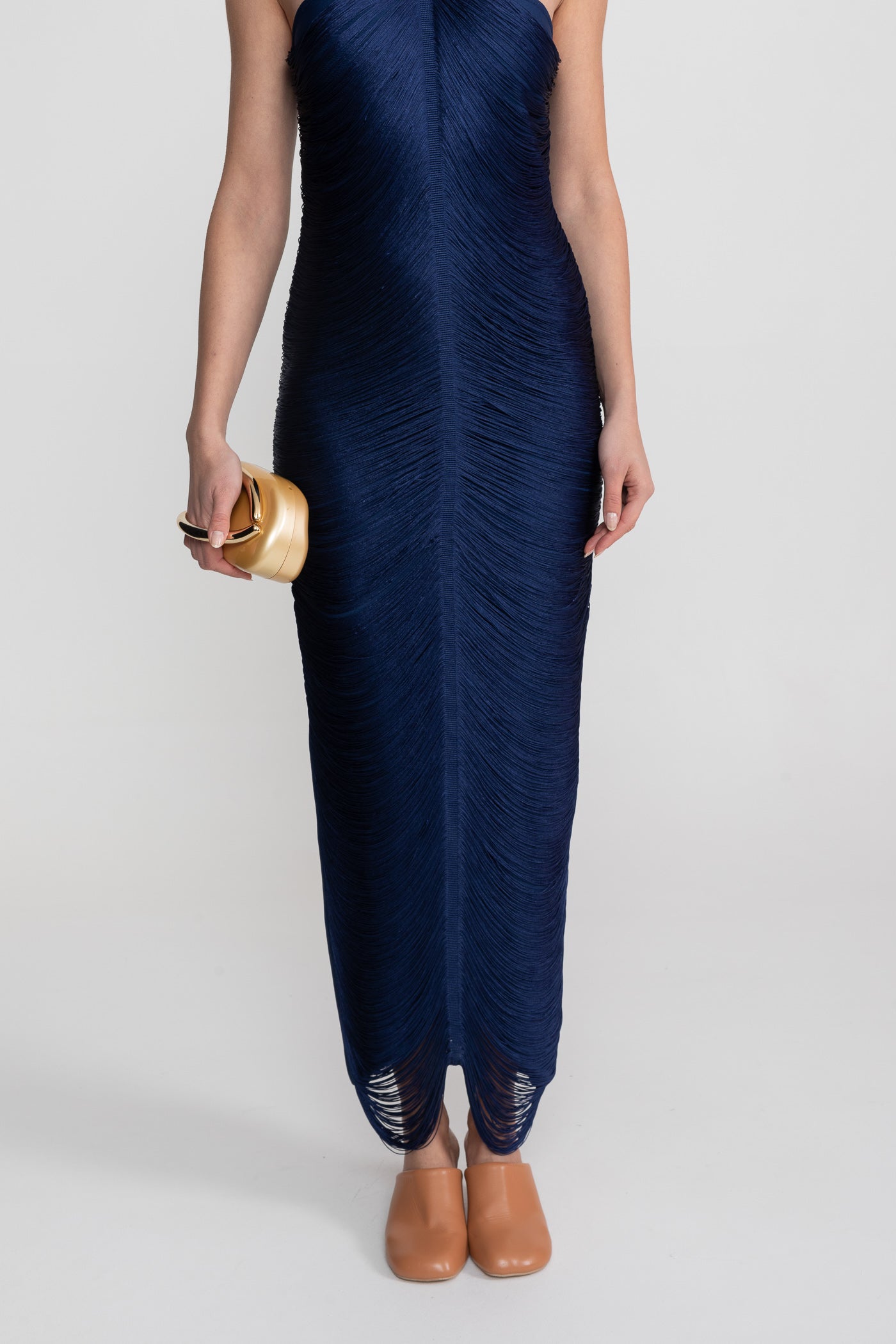 Midikleid mit Neckholder und durchgehend plissierter Textur – Blau