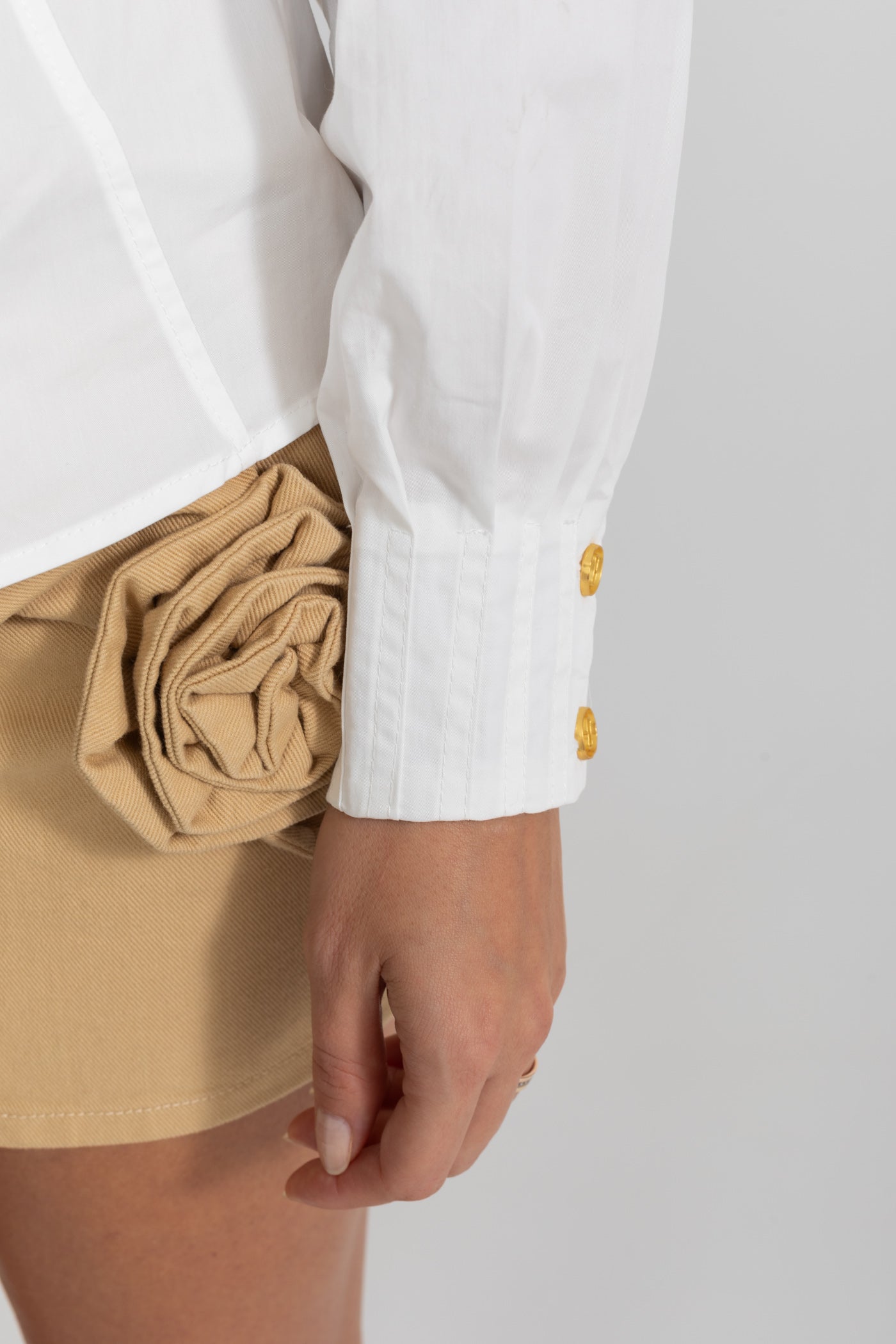 Mini Skirt with Draped Rose Appliqué - Beige