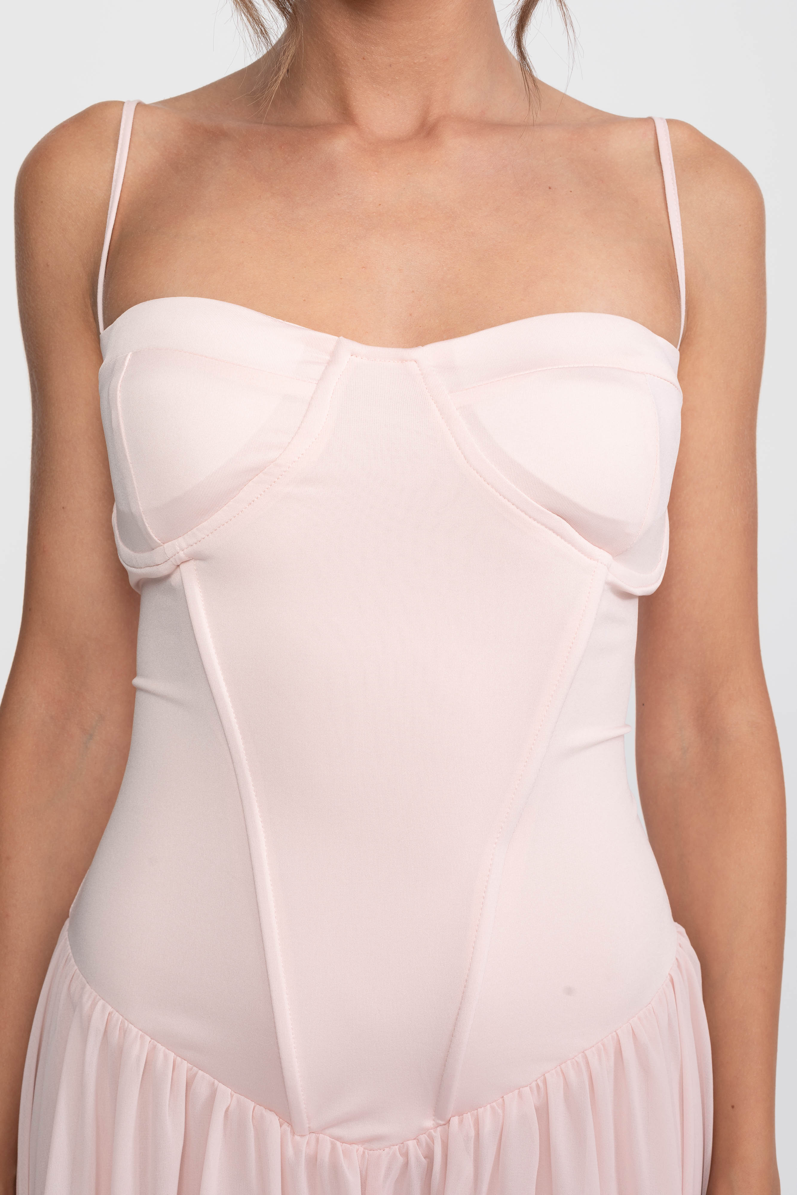 Chiffon-Abendkleid mit Korsett-Oberteil und tiefer Taille – Pink
