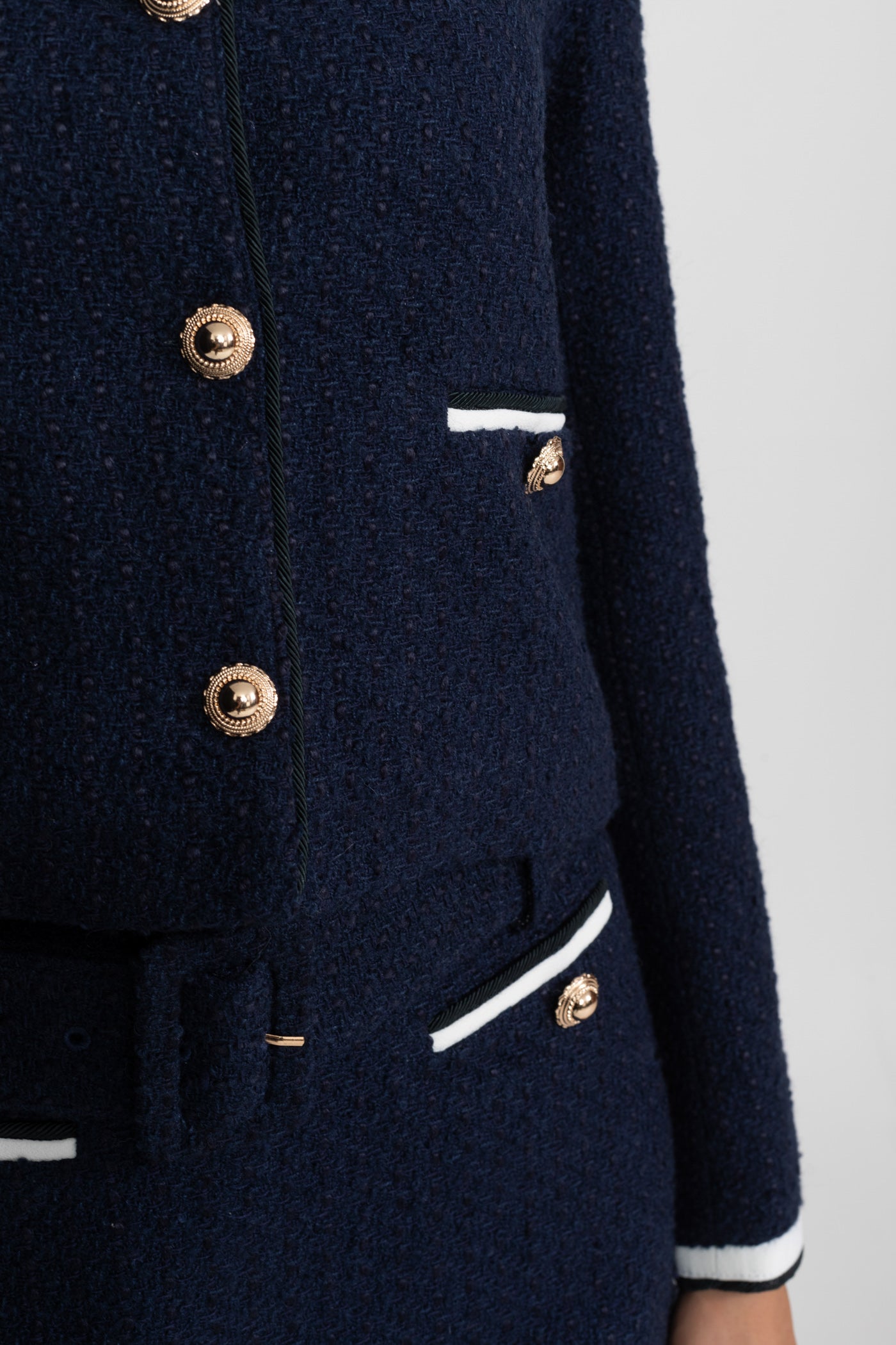Tweed-Cropped-Jacke mit kontrastierendem Kragen - Navy