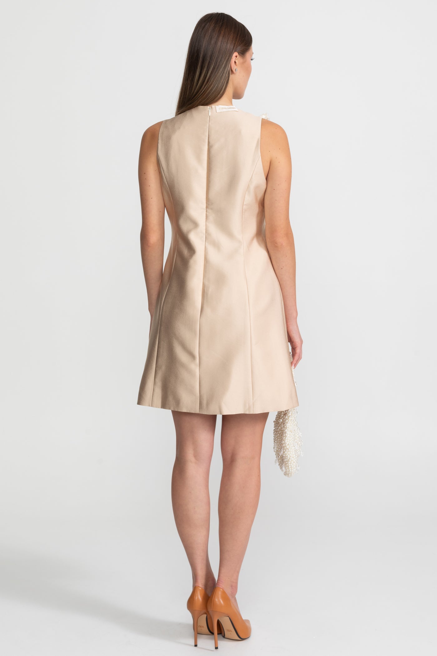 Lace Bib Detail Mini Dress – Nude