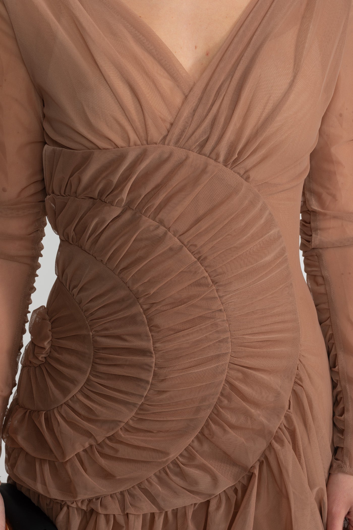 Draped Mini Dress with Spiral Ruched Detailing - Nude