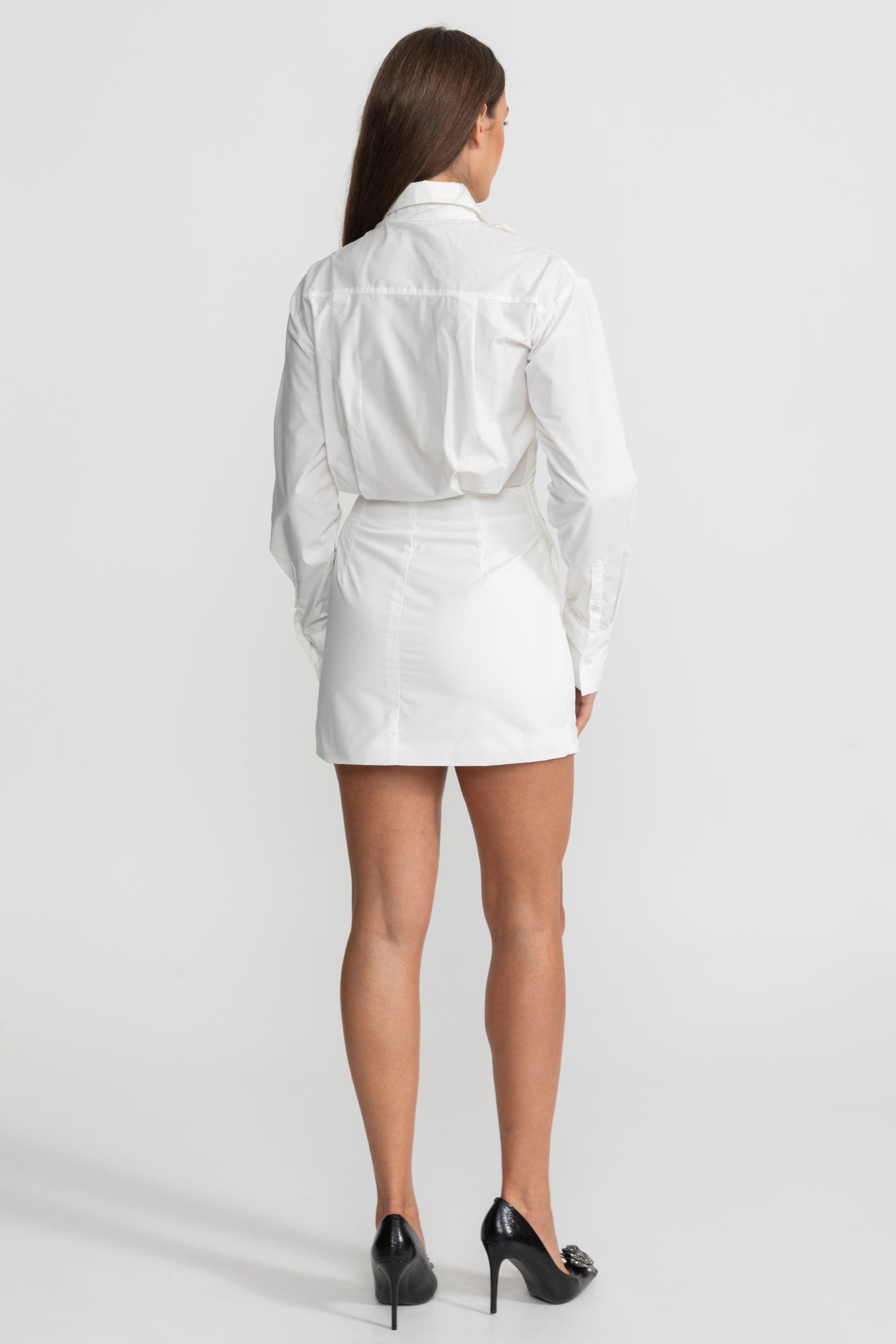 Transparente Mini-Hemdkleid mit 3D-Blütenapplikation – Weiß