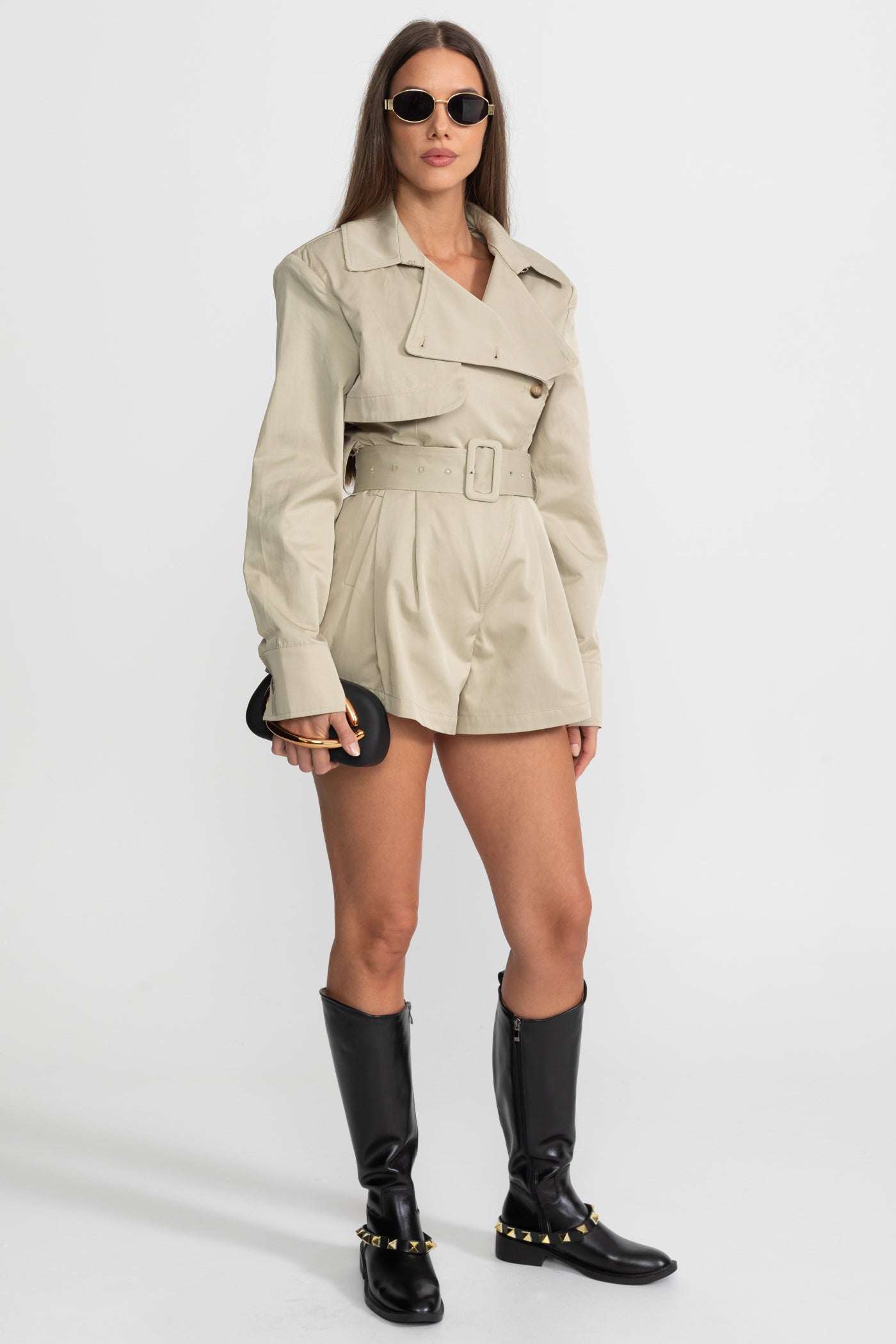 Gürtelter Trench-Jumpsuit - Beige