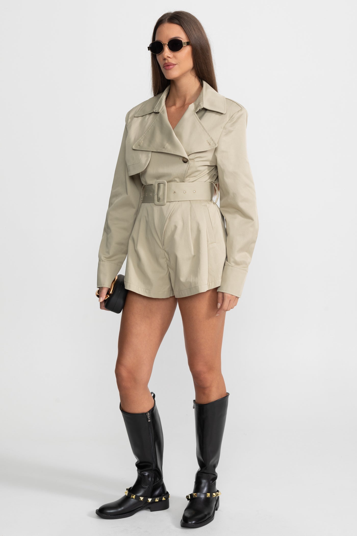 Gürtelter Trench-Jumpsuit - Beige