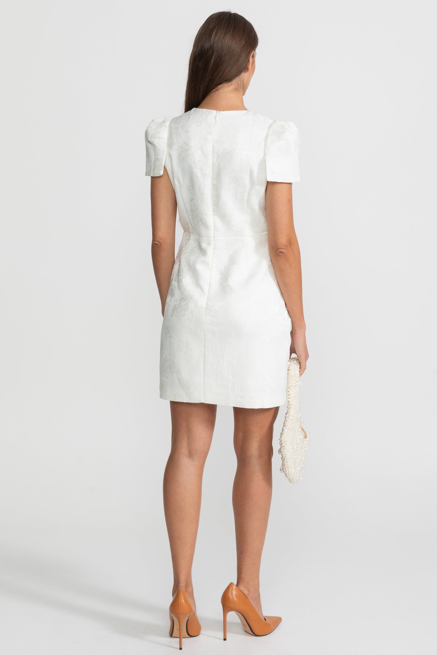 3D Floral Appliqué Mini Dress With Quilted Skirt – White