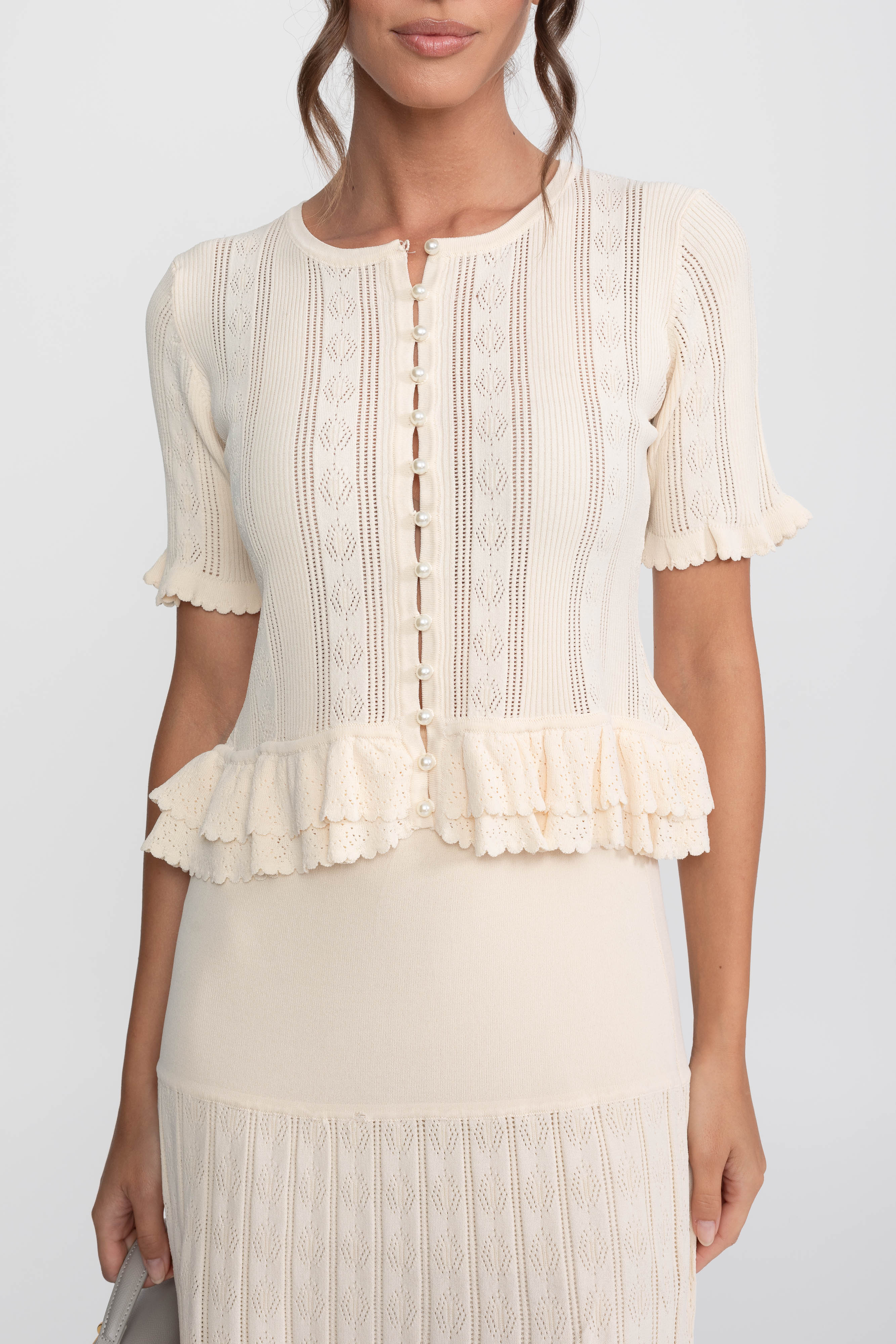 Zweiteiliges Strick-Co-Ord-Set mit gerafftem Bund - Ivoire