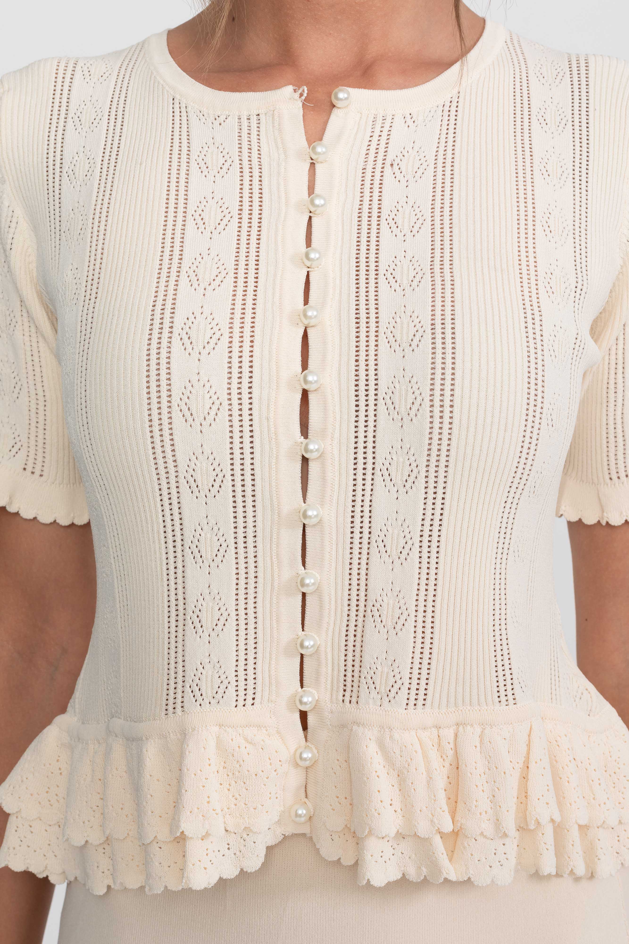 Zweiteiliges Strick-Co-Ord-Set mit gerafftem Bund - Ivoire