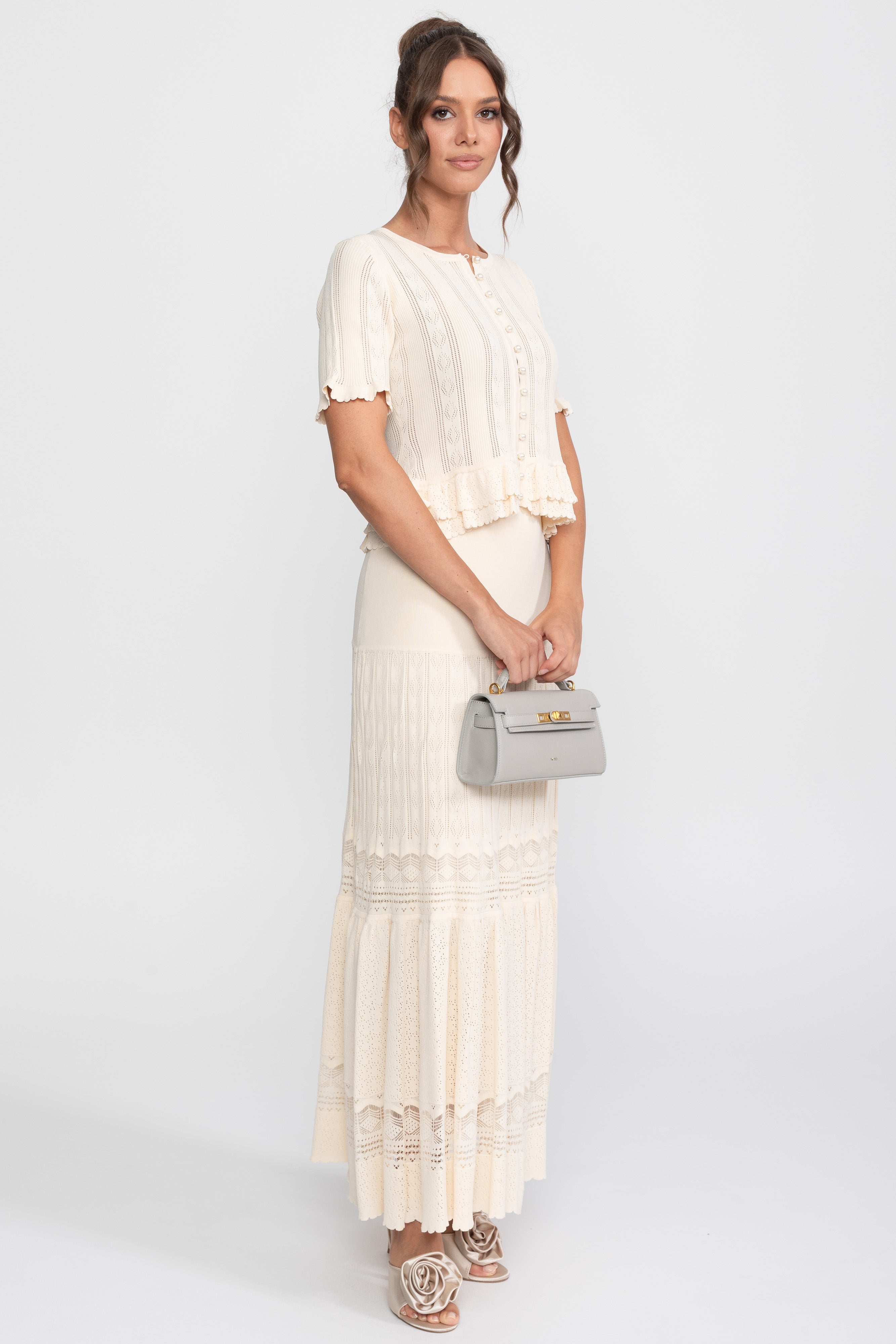 Zweiteiliges Strick-Co-Ord-Set mit gerafftem Bund - Ivoire