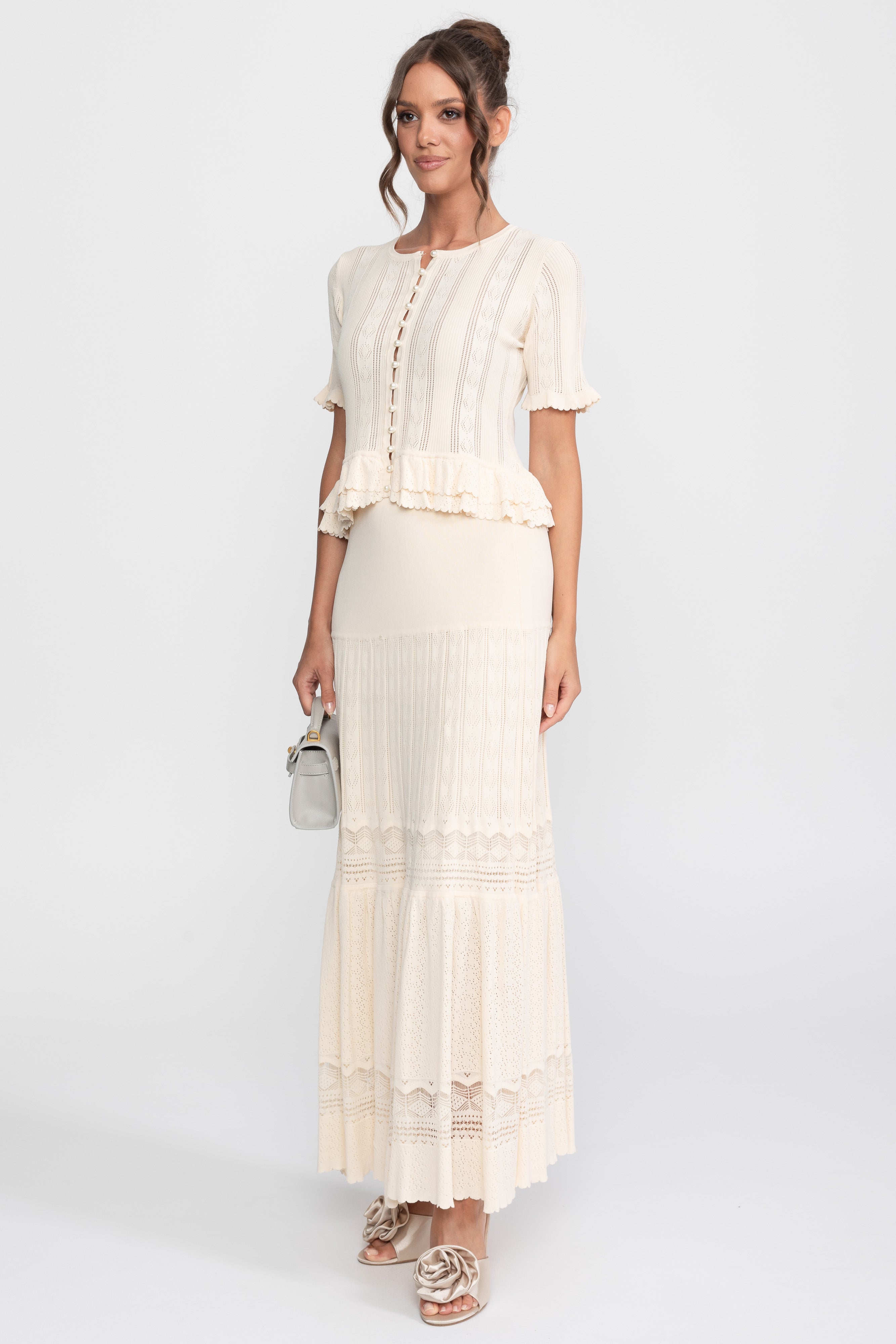 Zweiteiliges Strick-Co-Ord-Set mit gerafftem Bund - Ivoire