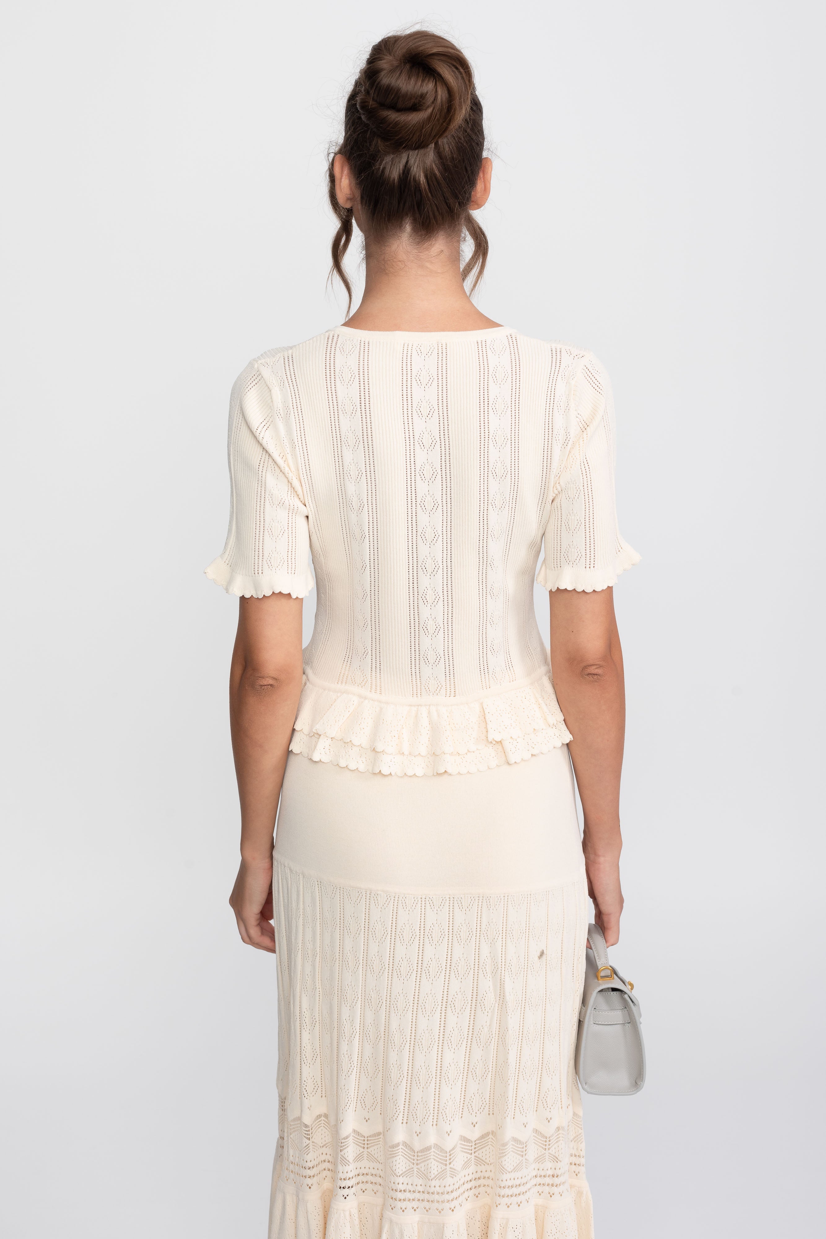 Zweiteiliges Strick-Co-Ord-Set mit gerafftem Bund - Ivoire