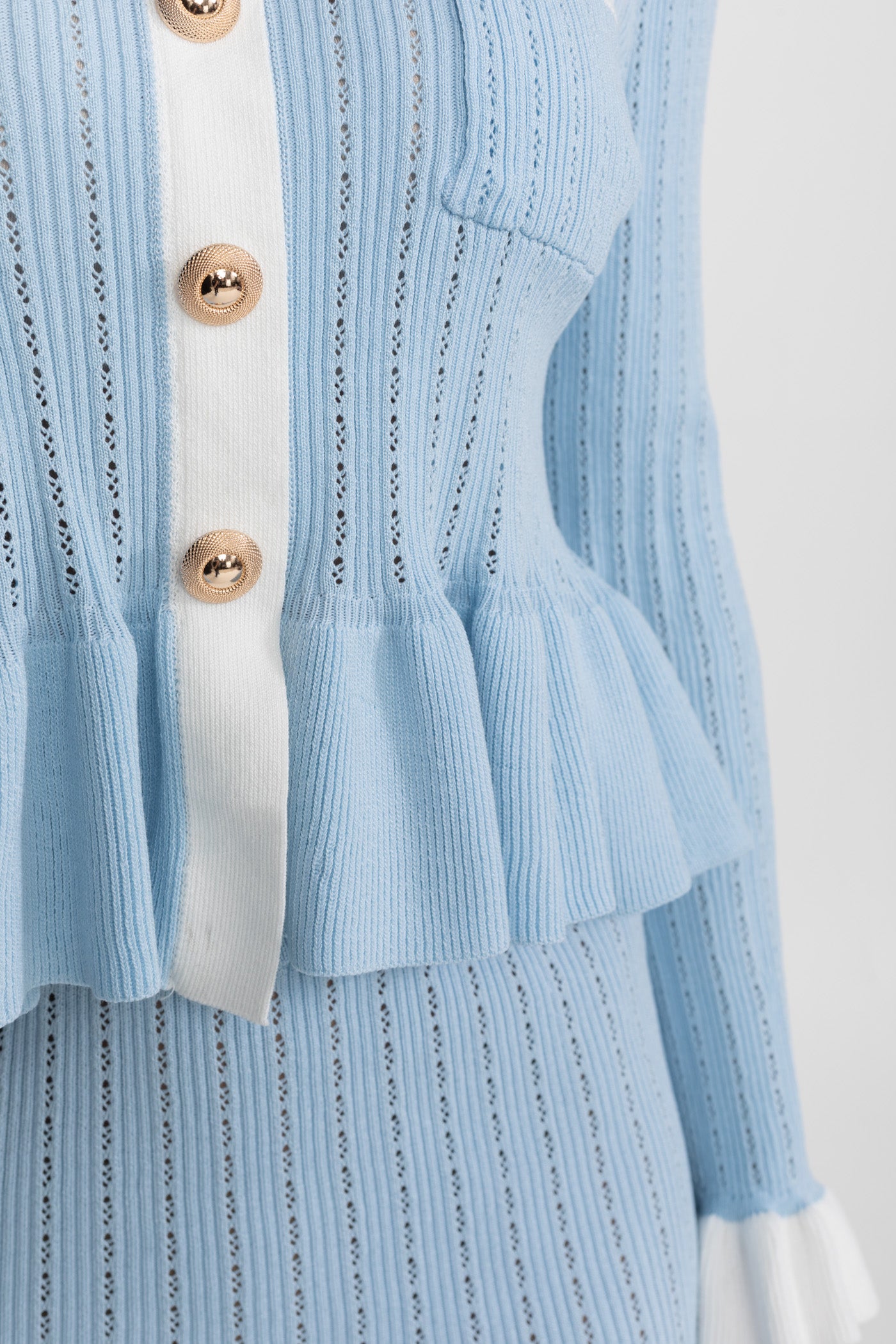 Pointelle Strick Midi Co-Ord mit kontrastierendem Besatz – Baby Blue