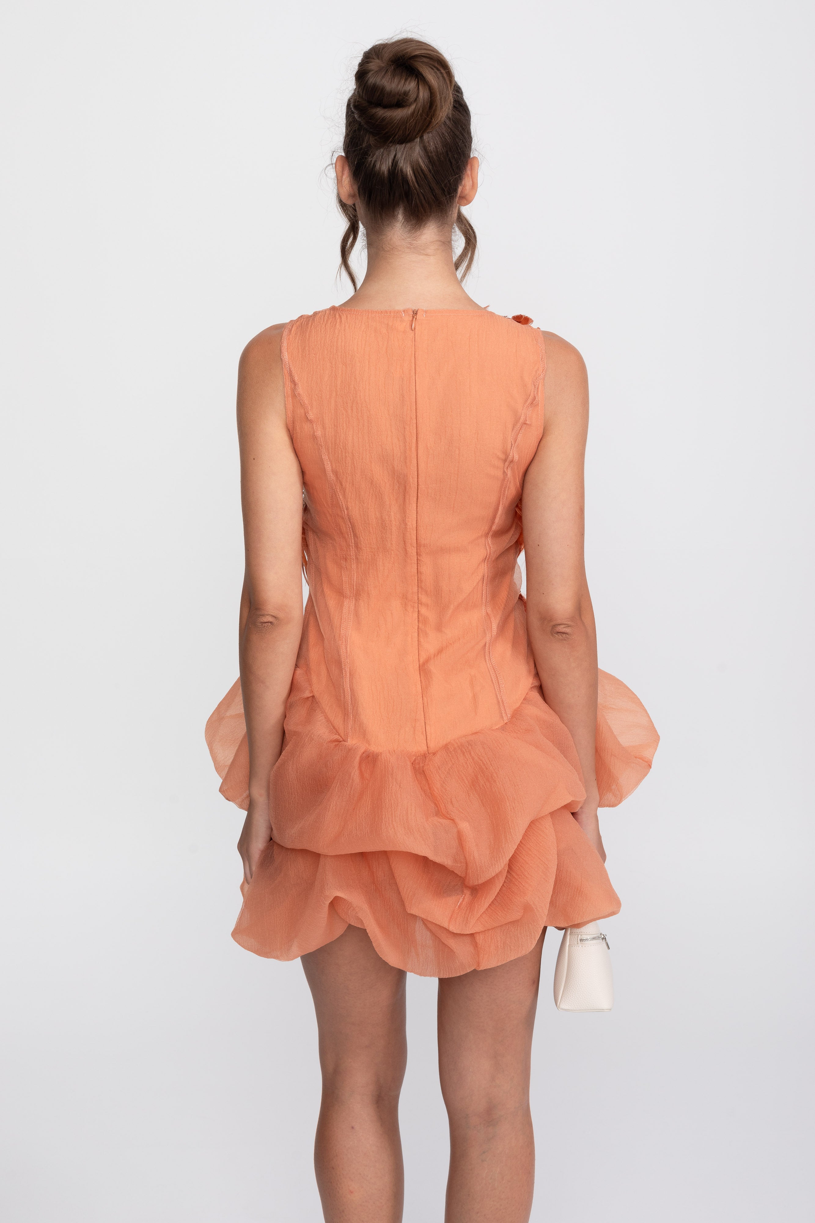 3D-Federapplikations-Peplum-Minikleid mit Kristallperlen - Orange