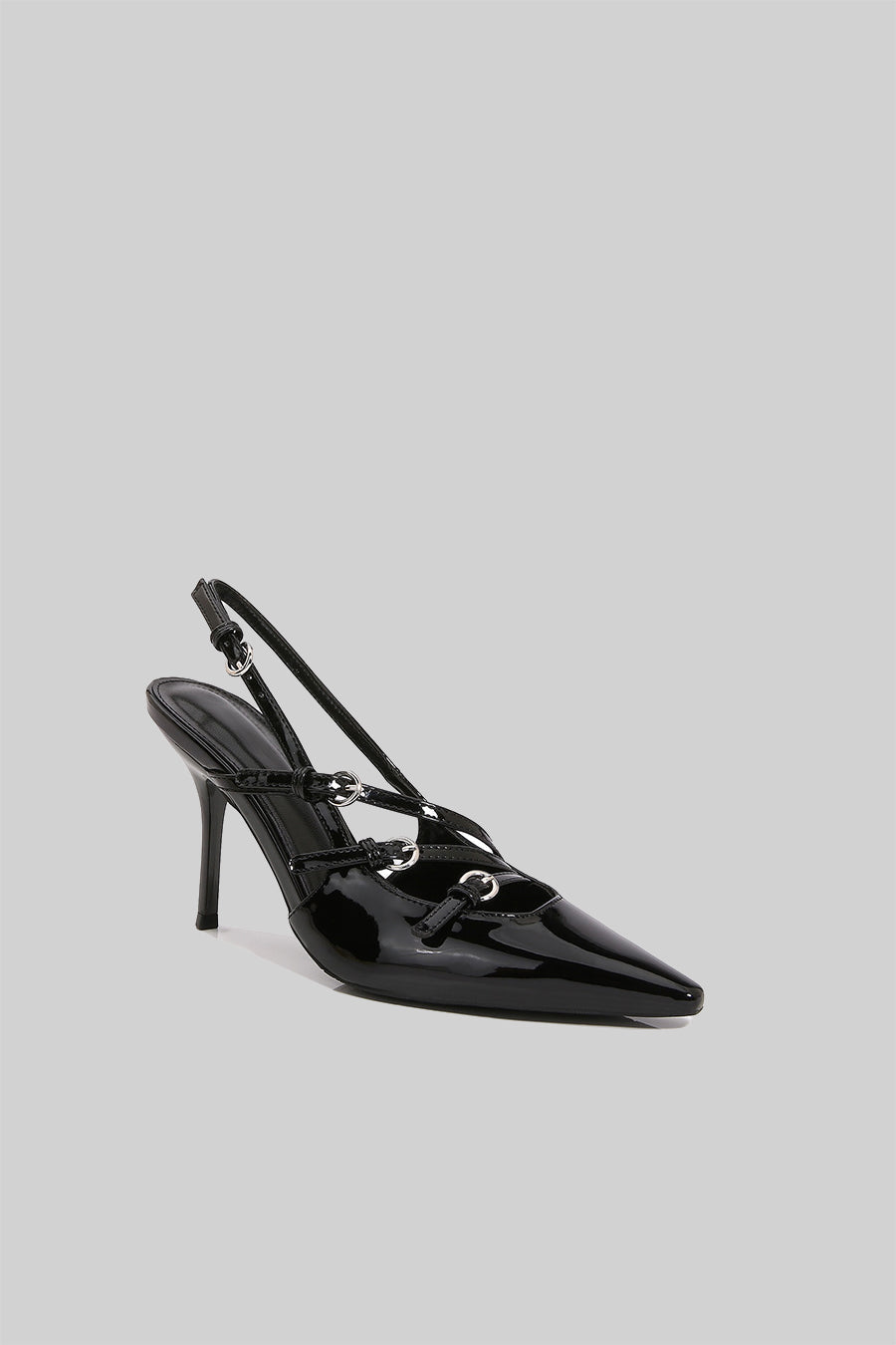 Glänzende Slingback-Pumps - Schwarz