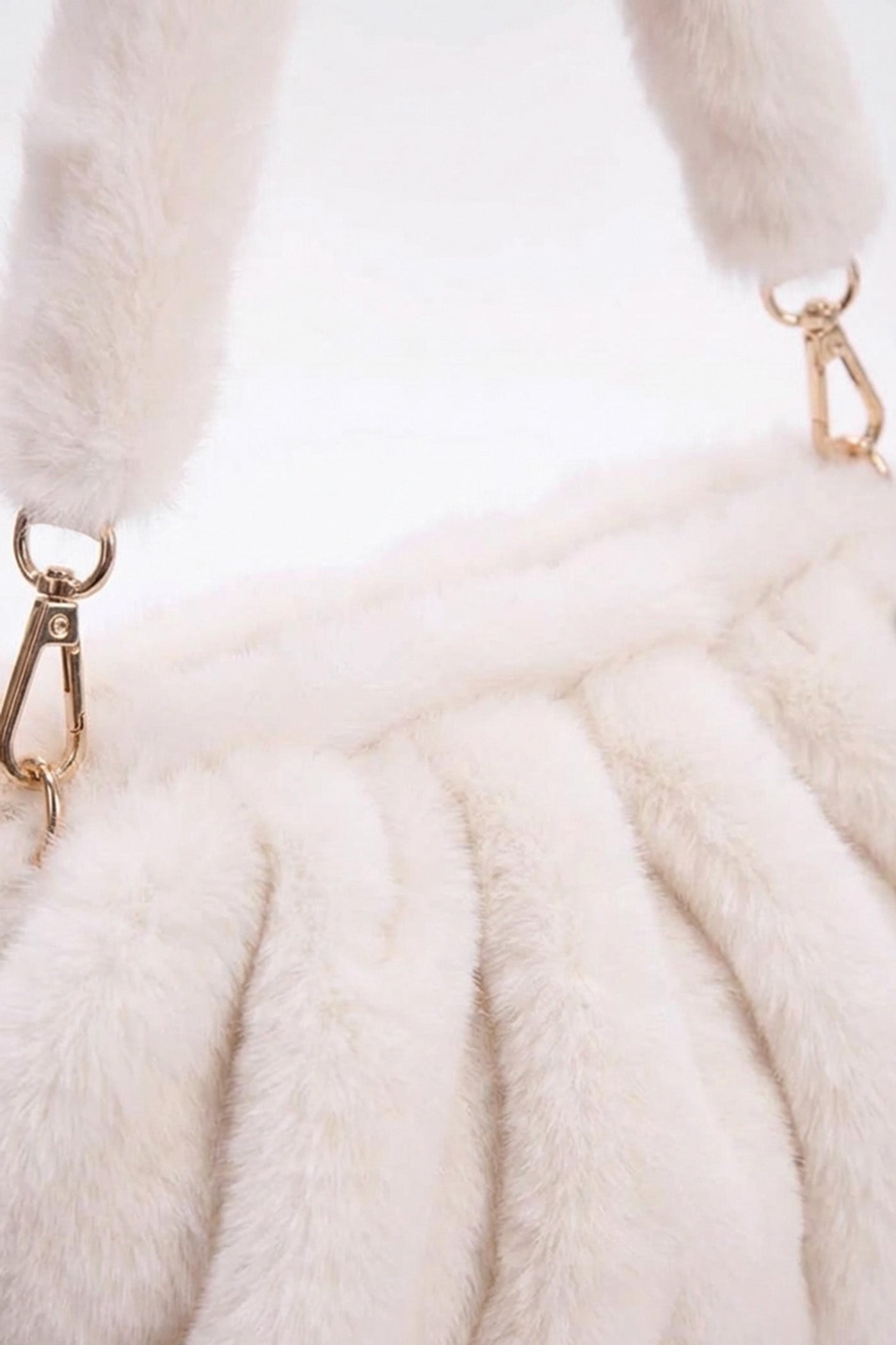Faux Fur Shoulder Bag with Ruched Design – White