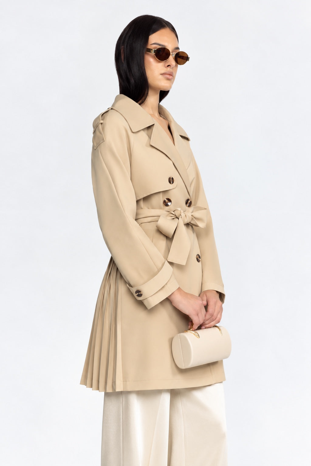 Trenchcoat mit Faltenrücken und Gürtel – Khaki 