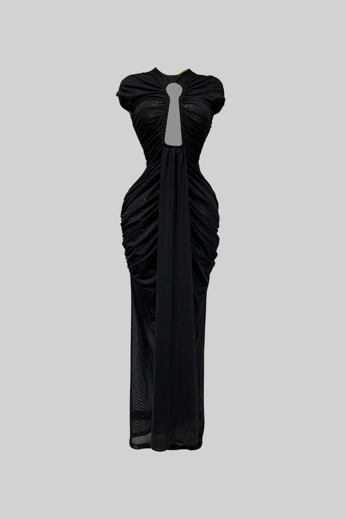Draped Cut-Out Gown With Gathered Detailing  – Black