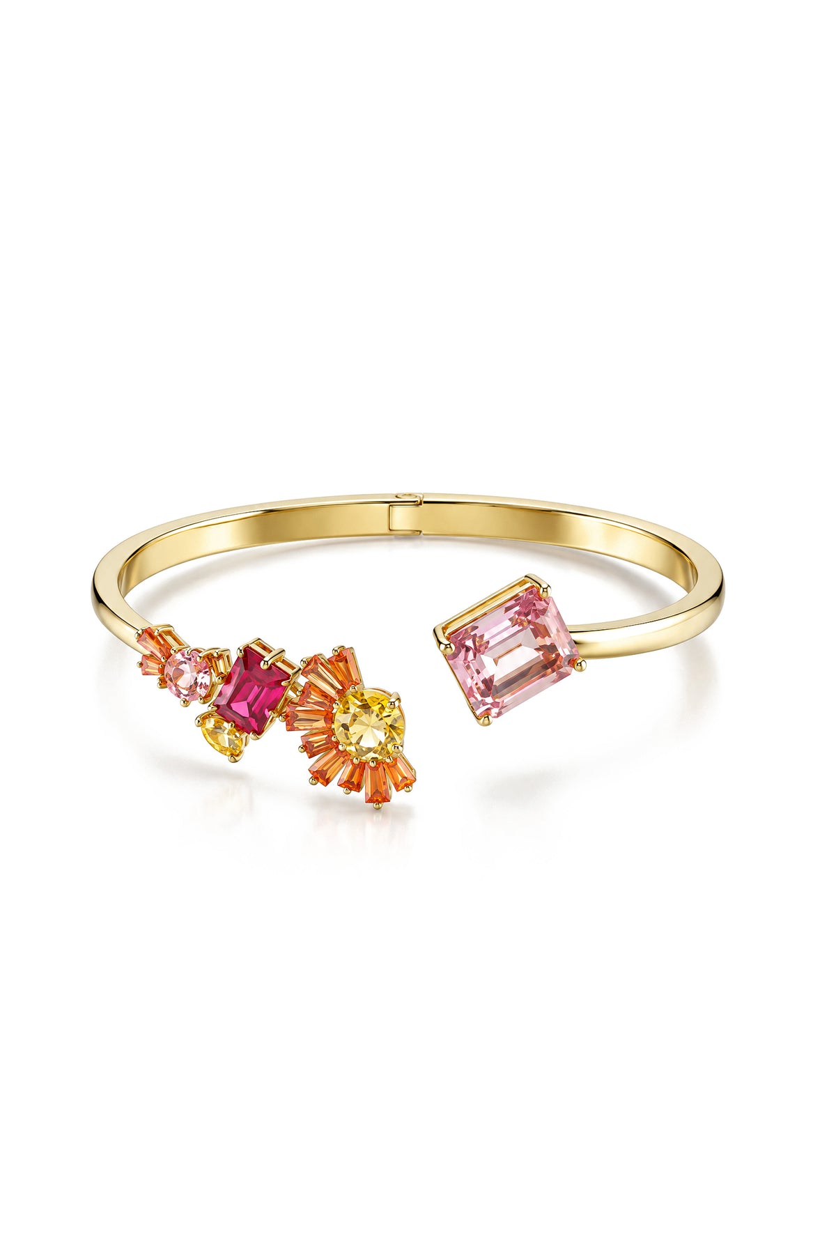 Multicolour Crystal Cluster Cuff Bracelet - Gold