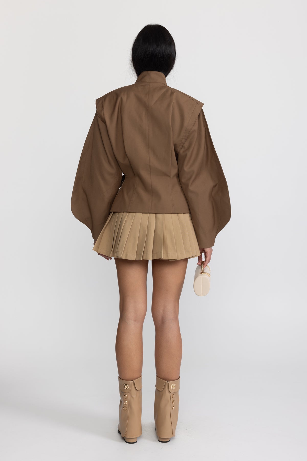 Wickeljacke mit strukturierten Ballonärmeln - Braun 