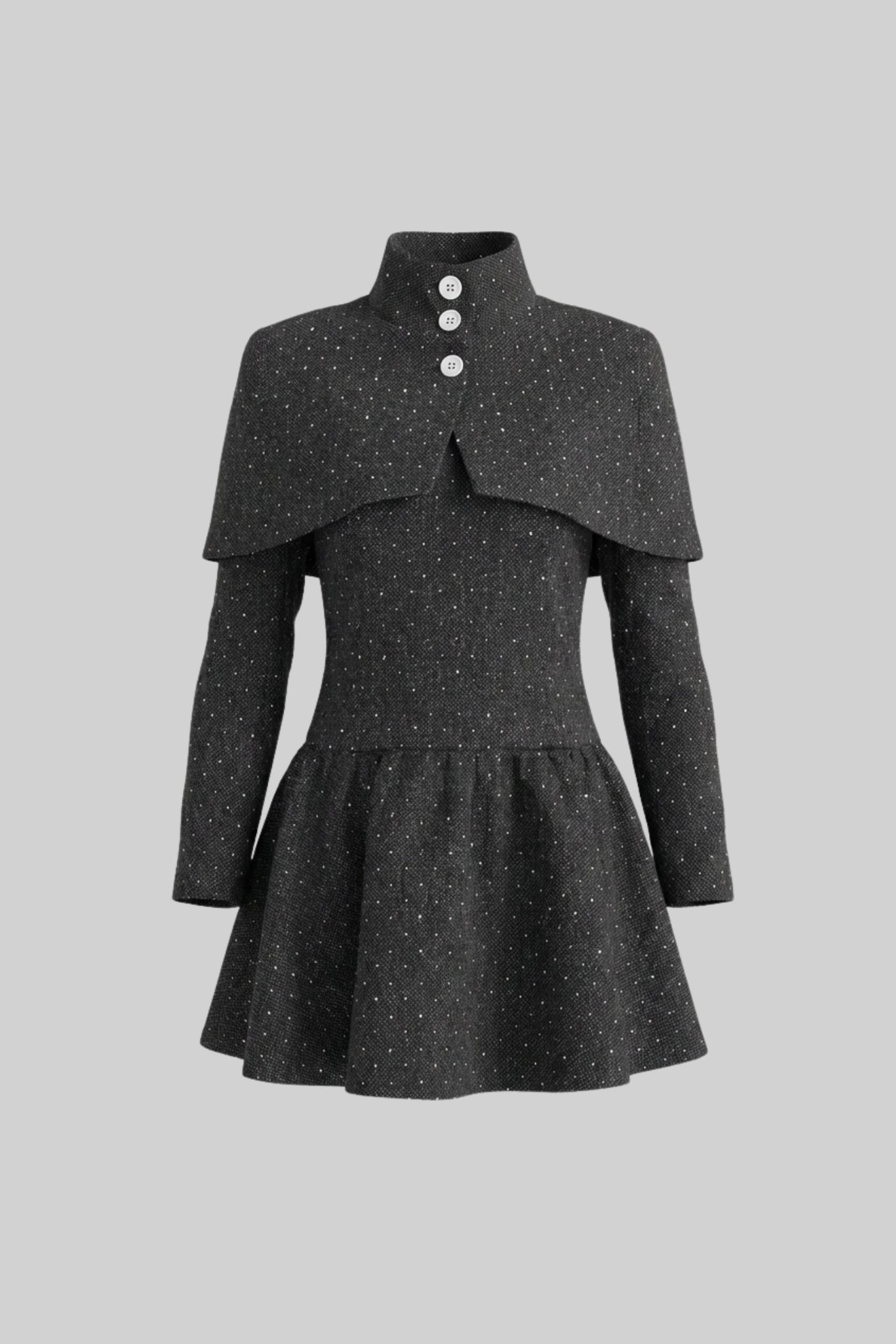 Langärmeliges Minikleid mit abnehmbarem Cape-Overlay – Anthrazit 