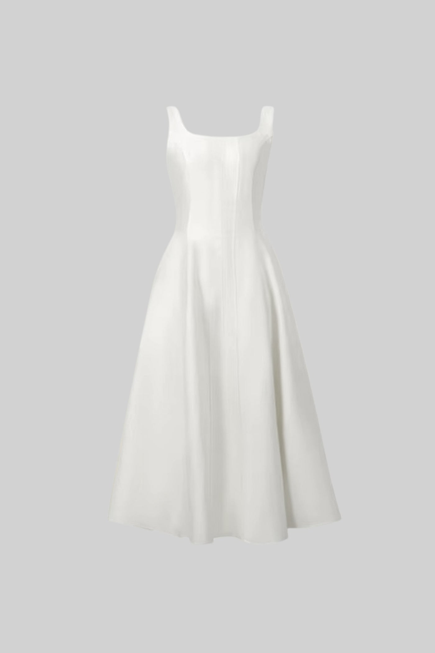 Elegant A-Line Sleeveless Dress With Tailored Bodice And Graceful Flared Skirt - White