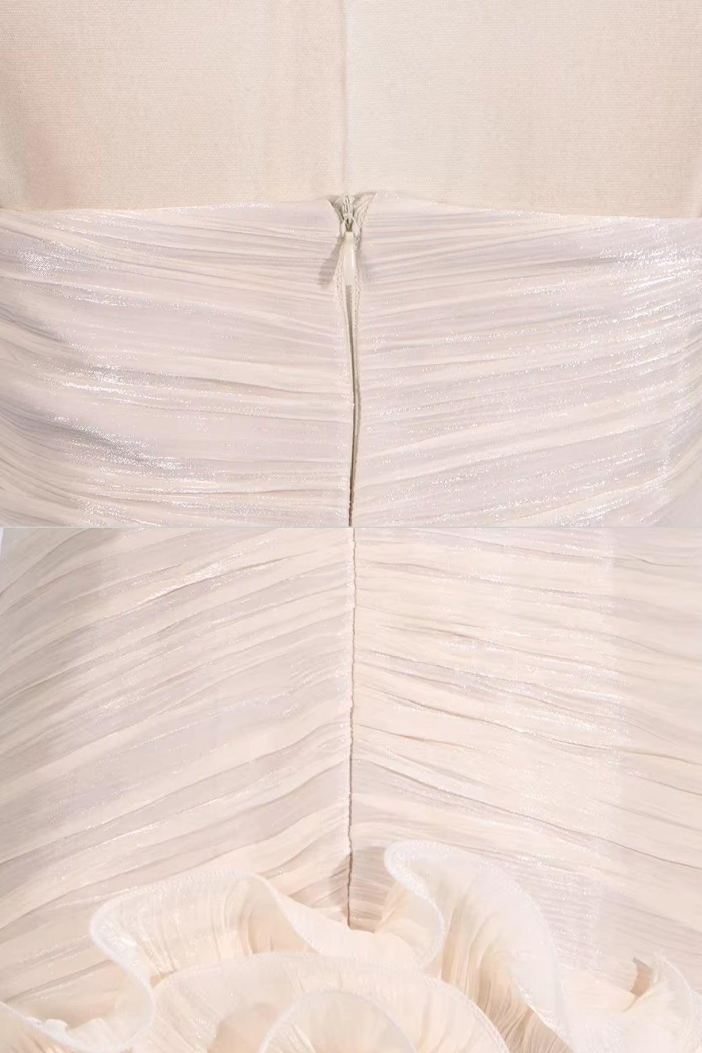 Elegantes gerafftes Kleid mit tailliertem Oberteil und gerüschter Taille - Ivoire 