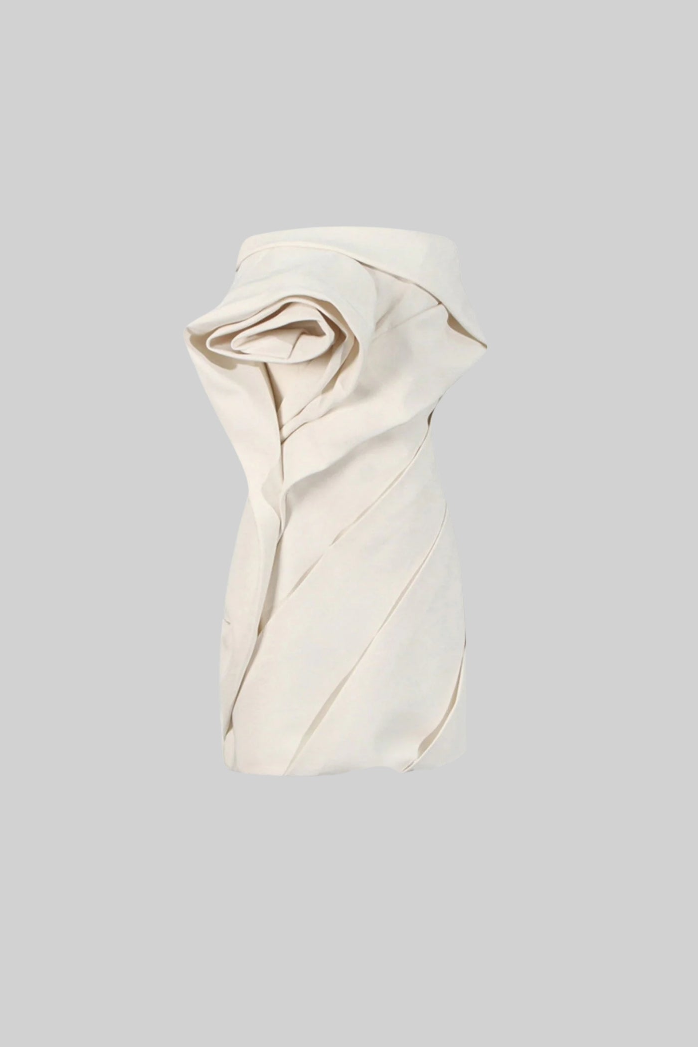 Fitted Mini Dress With Intricate Folds And Swirls - Beige