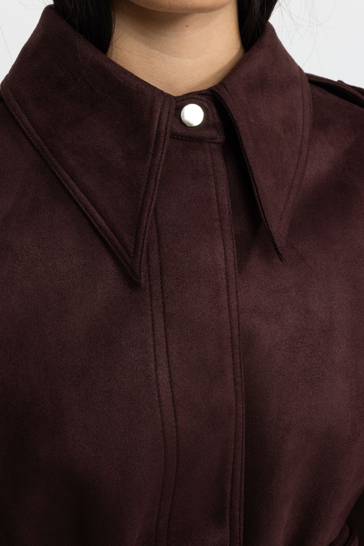 Cape-Jacke aus Veloursleder mit Gürtel - Burgunderrot 