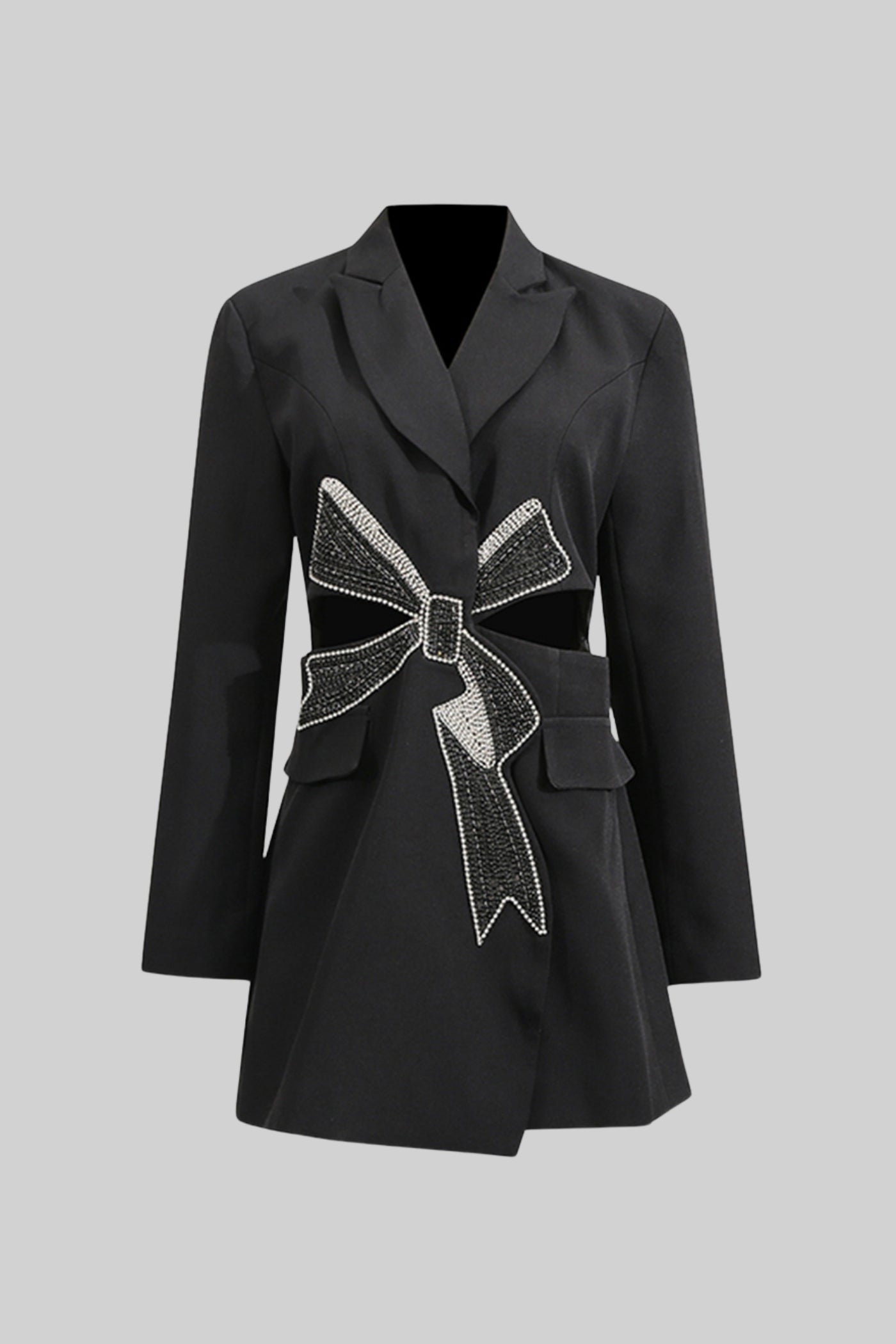 Crystal Bow Cut-Out Blazer Dress - Black