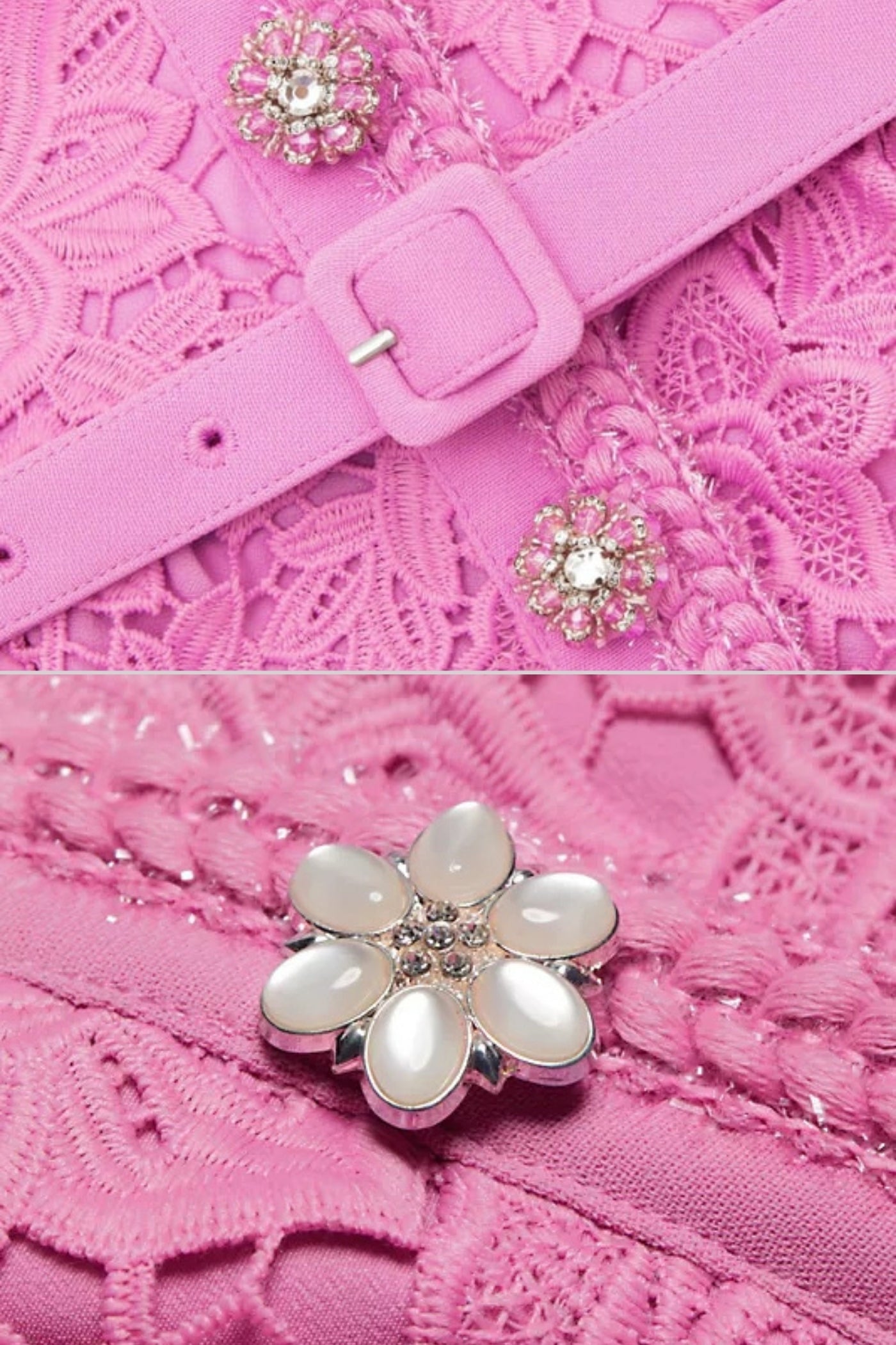 Elegant Dress With Lace Top, Matching Belt And Coordinated Skirt - Pink