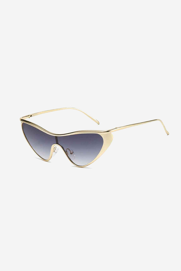 Futuristic Cat-Eye Shield Sunglasses with Gold Frame – Black