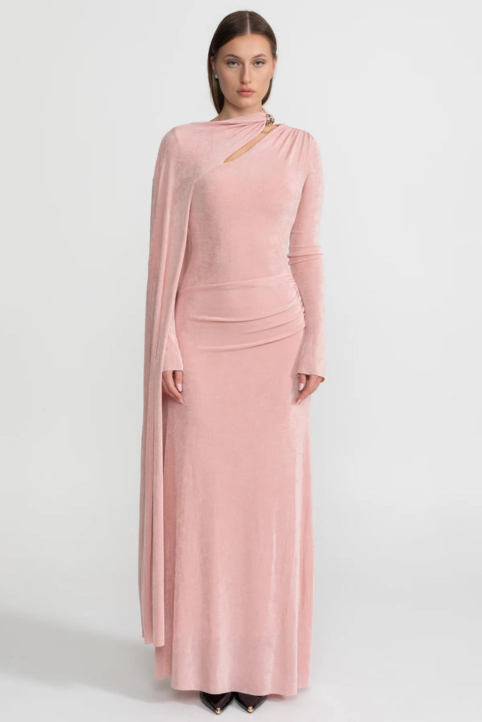 Elegantes Drapiertes Kleid mit Asymmetrischem Cutout – Blush Pink 